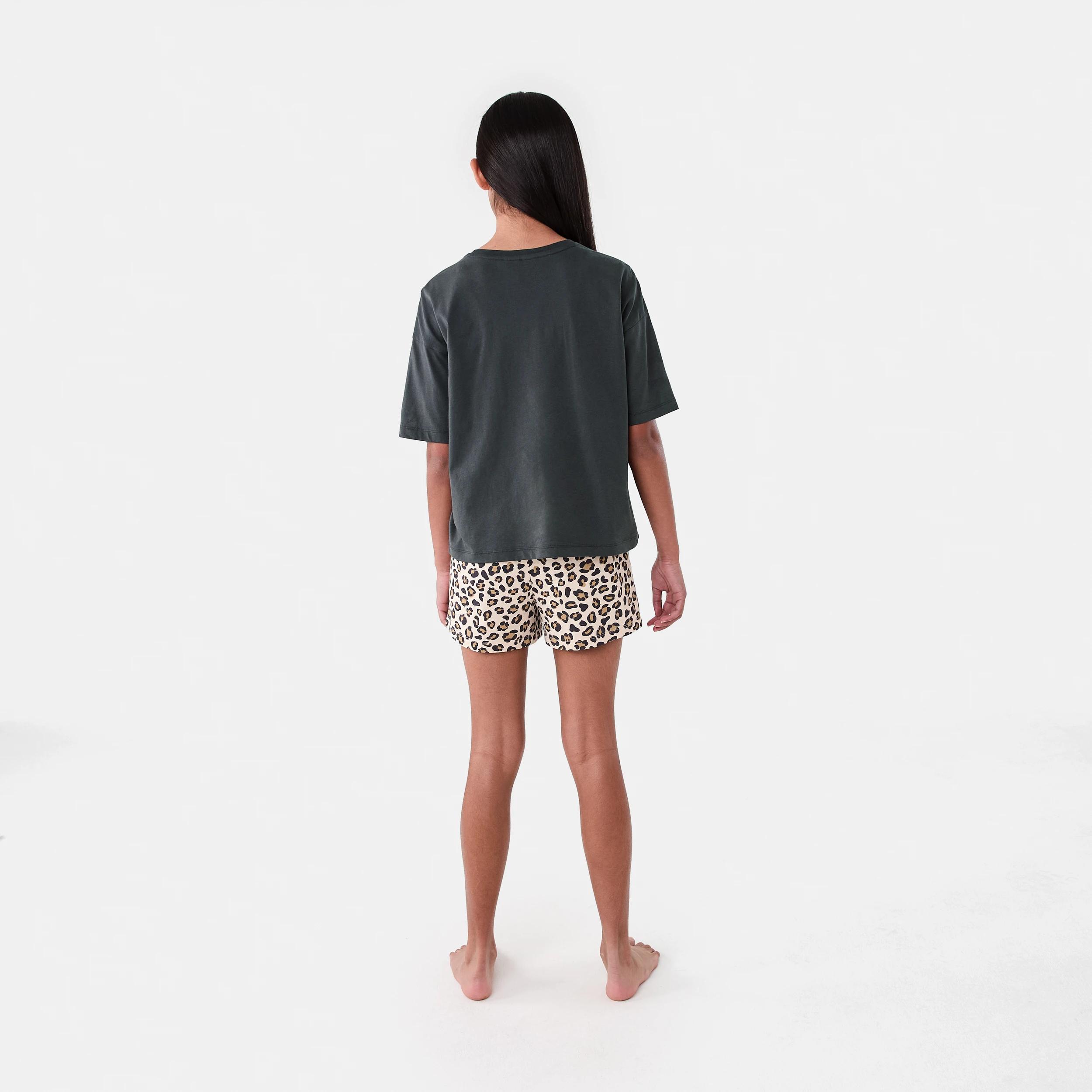 2 Short Sleeve Top Jersey Pyjama Set LEOPARD PRINT, 2 of 7