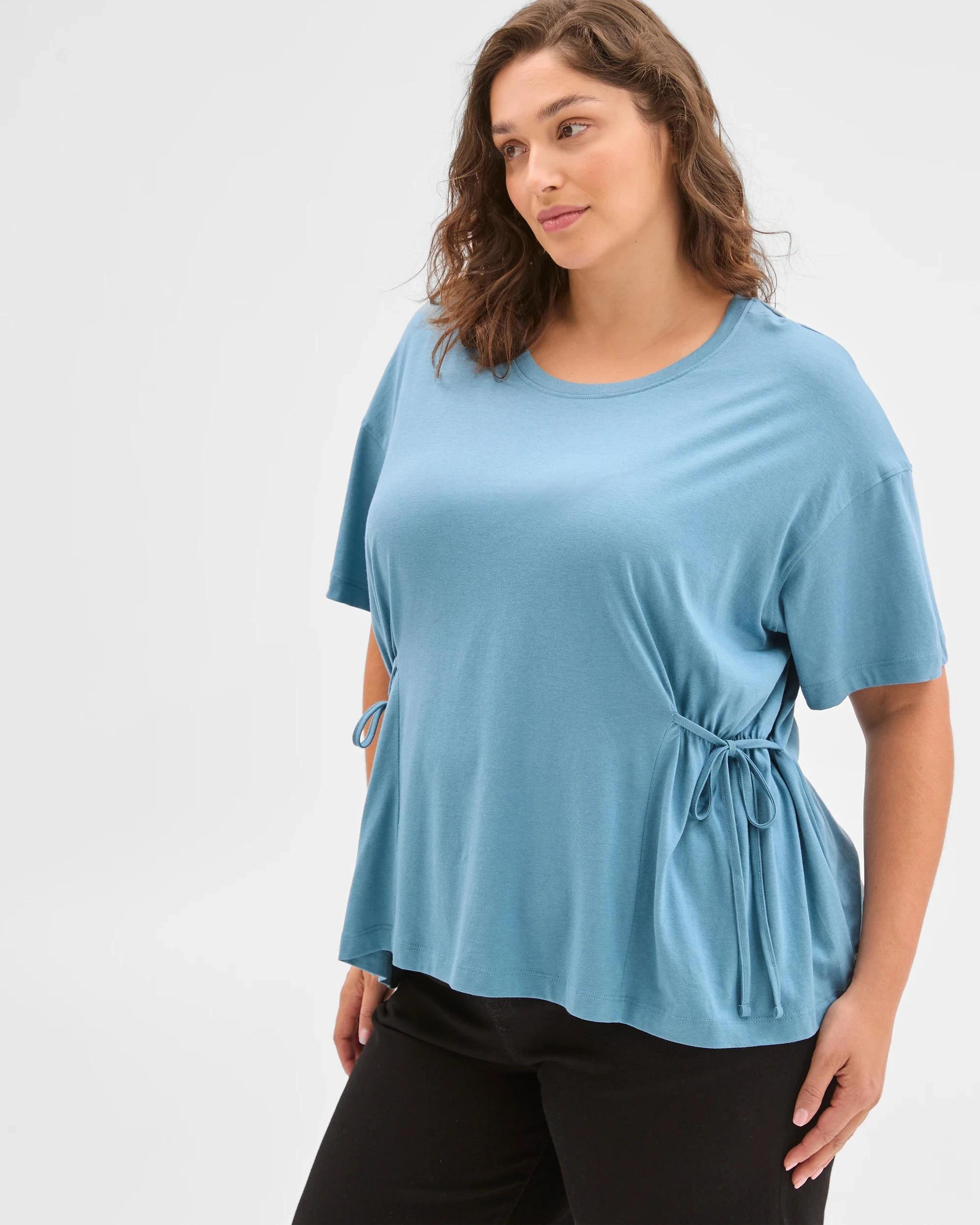 1 Target Curve Plus Size Australian Cotton Blend Side Tie Waist T-Shirt SEAL TEAL, 1 of 6