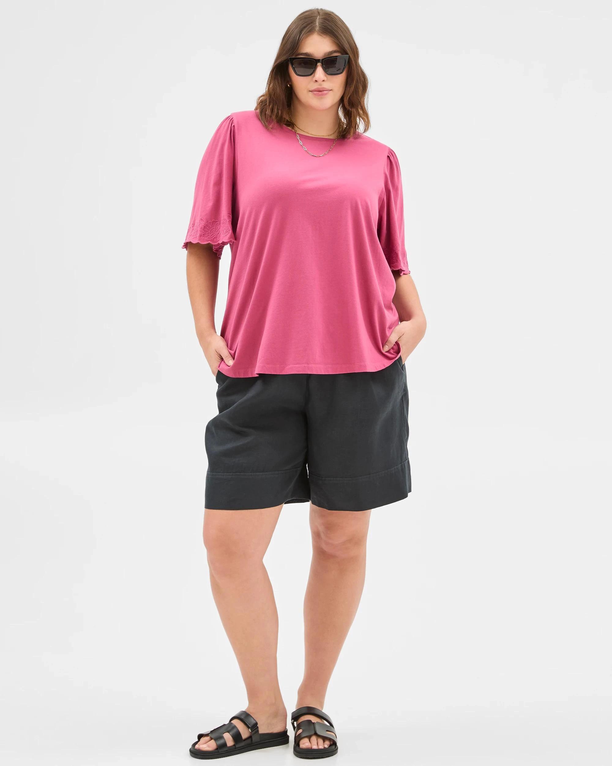 2 Target Plus Size Australian Cotton Embroidered Sleeve T-Shirt BERRY, 2 of 6