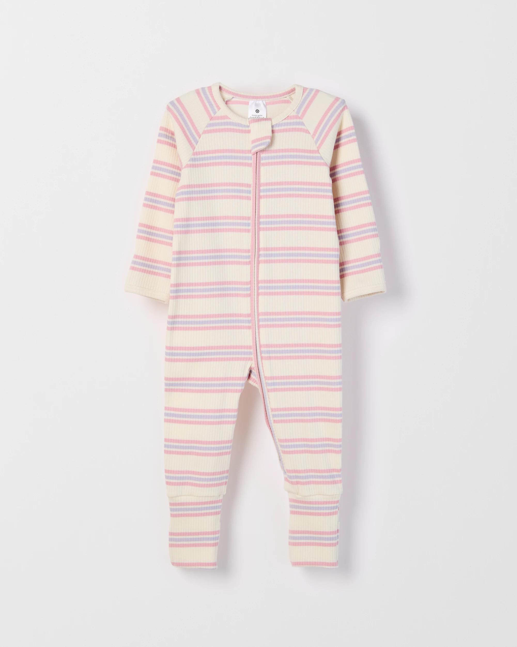 1 Target Baby Organic Cotton Rib Zip Footless Coverall PINK STRIPE, 1 of 2