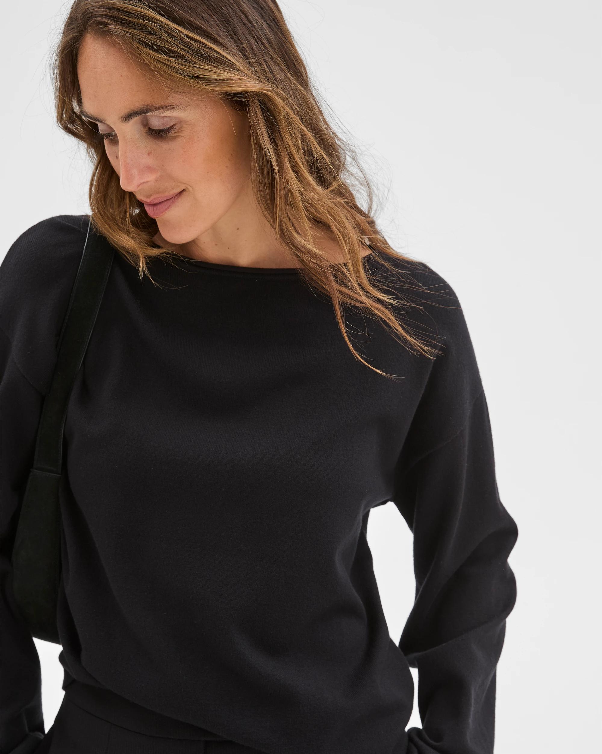 3 Preview Boat Neck Wide Sleeve Knit Jumper BLACK, 3 of 6