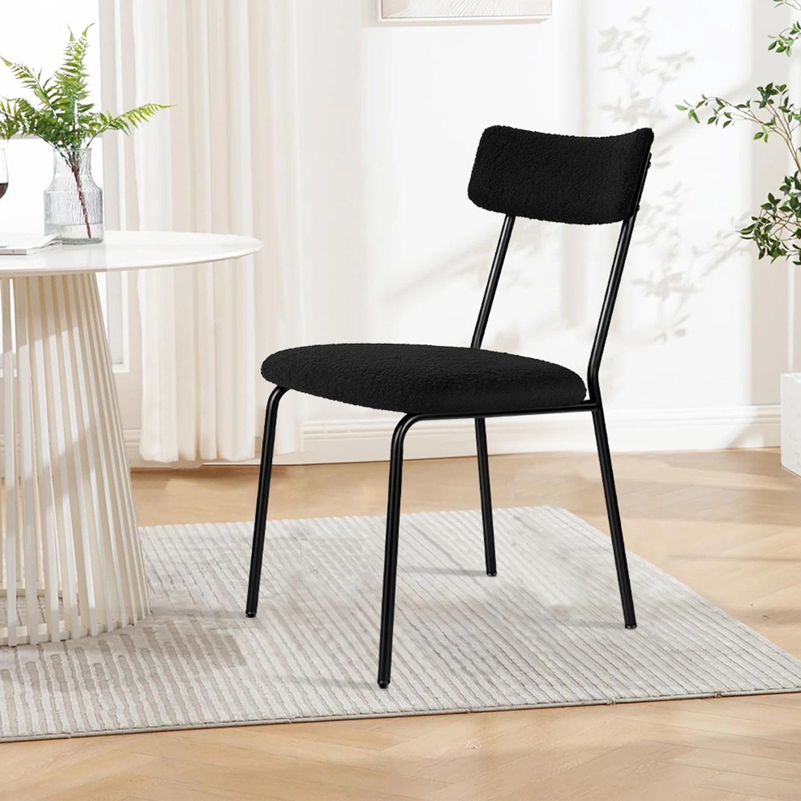 3 Alfordson 4x Dining Chairs Accent Kitchen Lounge Rectangular Back Sherpa - Black, 3 of 9