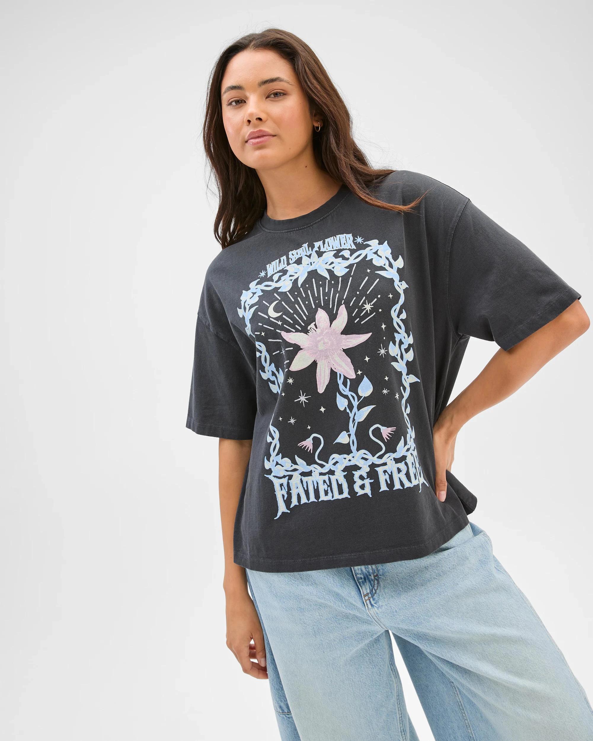 2 Lily Loves Australian Cotton Oversized Printed T-Shirt FATED AND FREE, 2 of 6