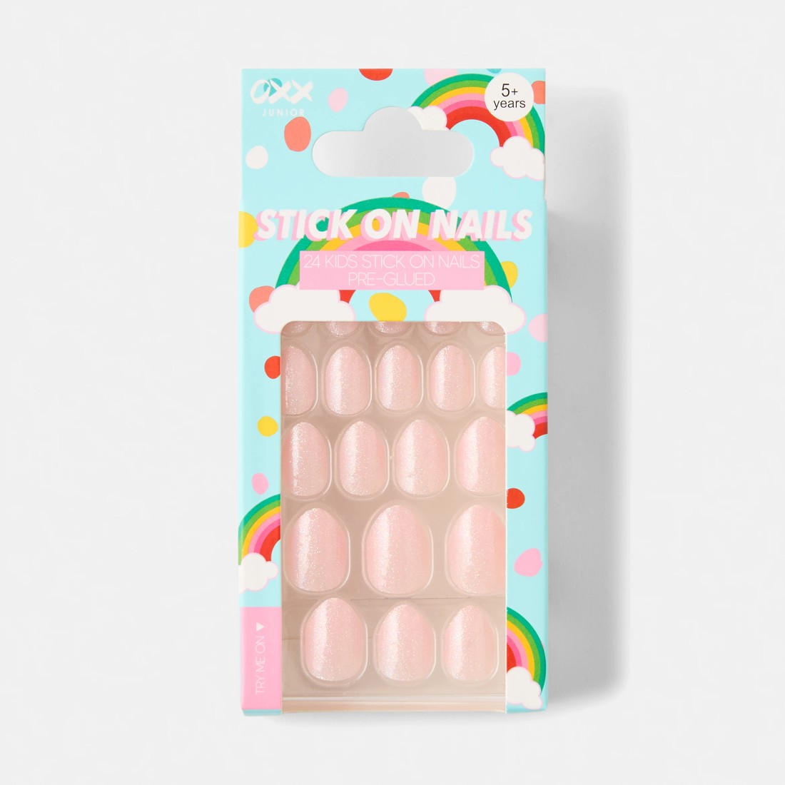 1 OXX Junior 24 Pack Pre-Glued Stick-On Nails - Shimmer, Pink and White, 1 of 5