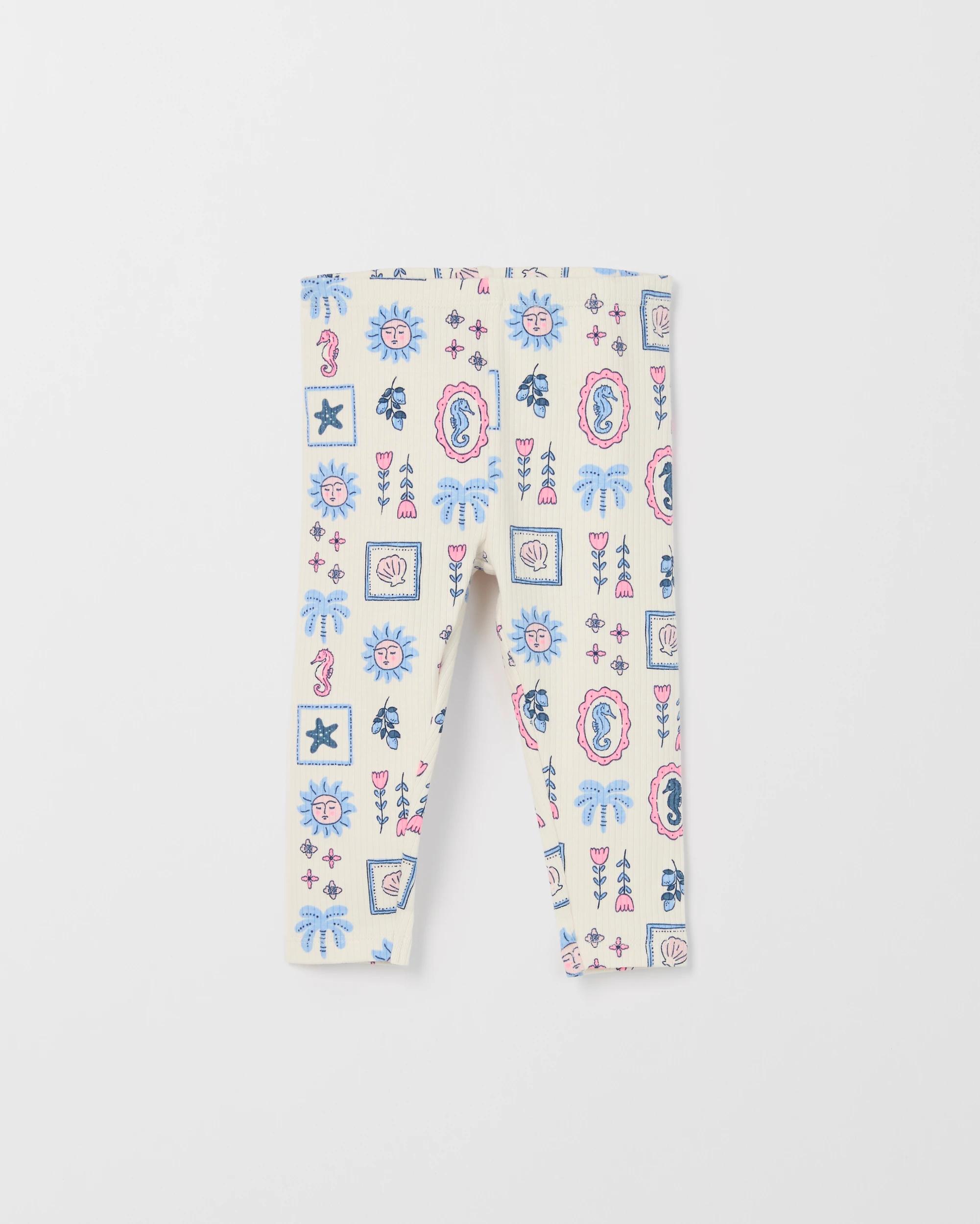 1 Target Baby Organic Cotton Ribbed Leggings SEA TILE GARDENIA CREAM, 1 of 2