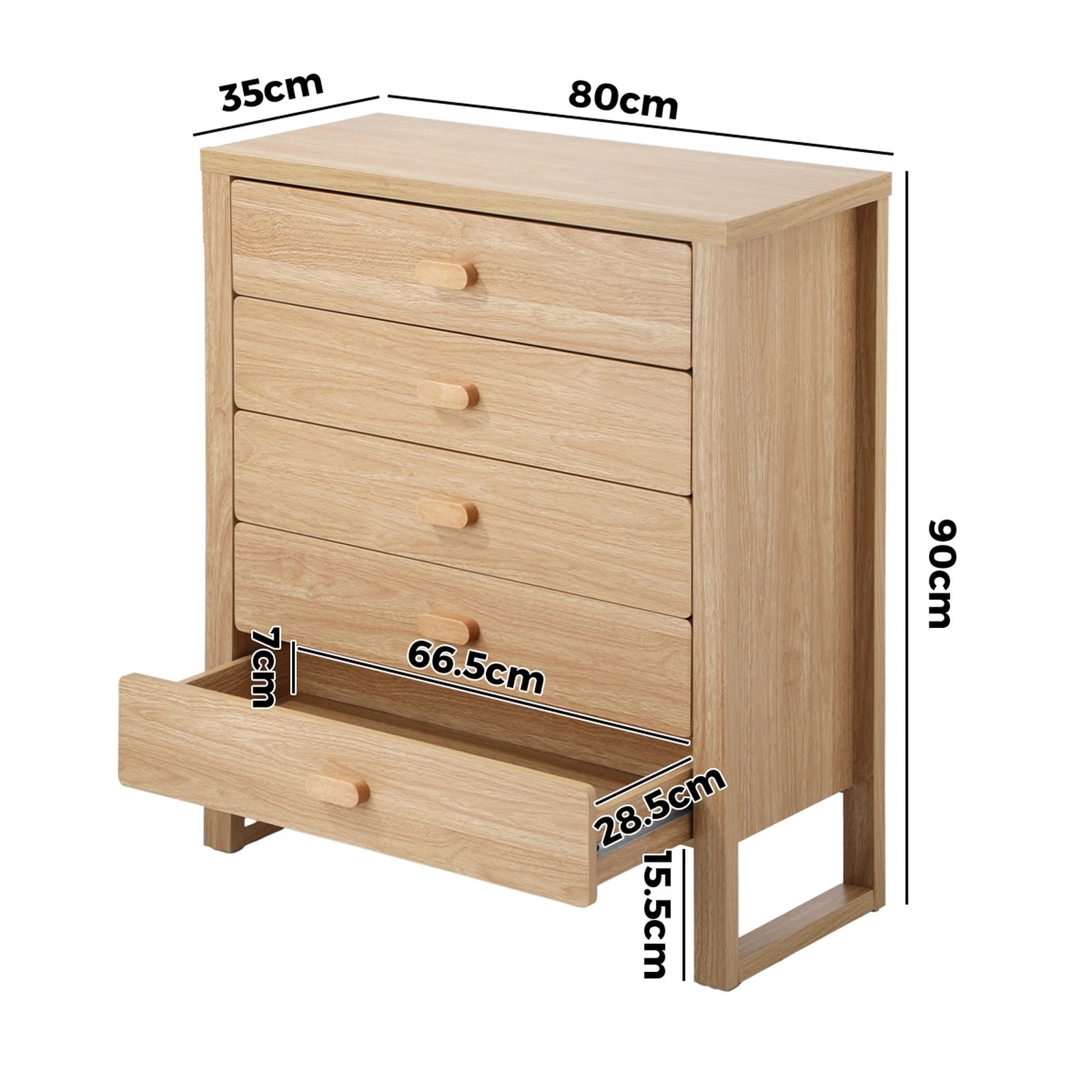 2 Oikiture 5 Chest of Drawers Dresser Tallboy Storage Desk Bedroom - Natural, 2 of 8