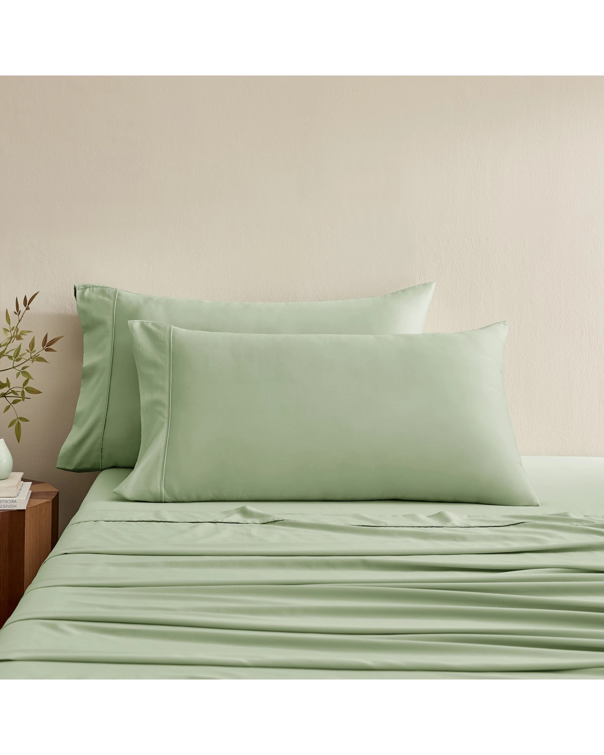 1 Serene 400TC Bamboo Cotton Sateen King Pillowcase Twin Pack - Sage, 1 of 3