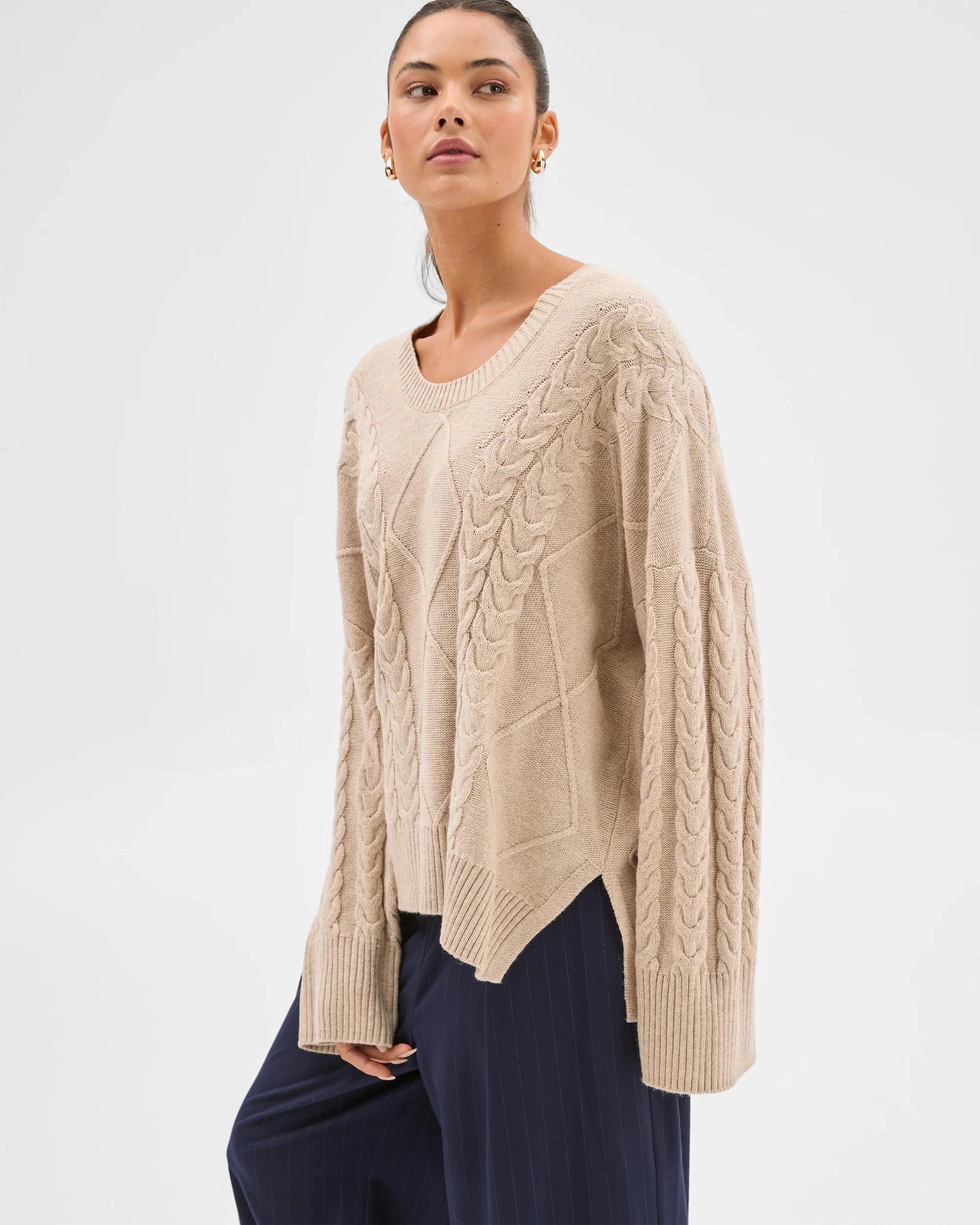 3 Lily Loves Cable Knit Jumper PINE NUT MARLE, 3 of 6