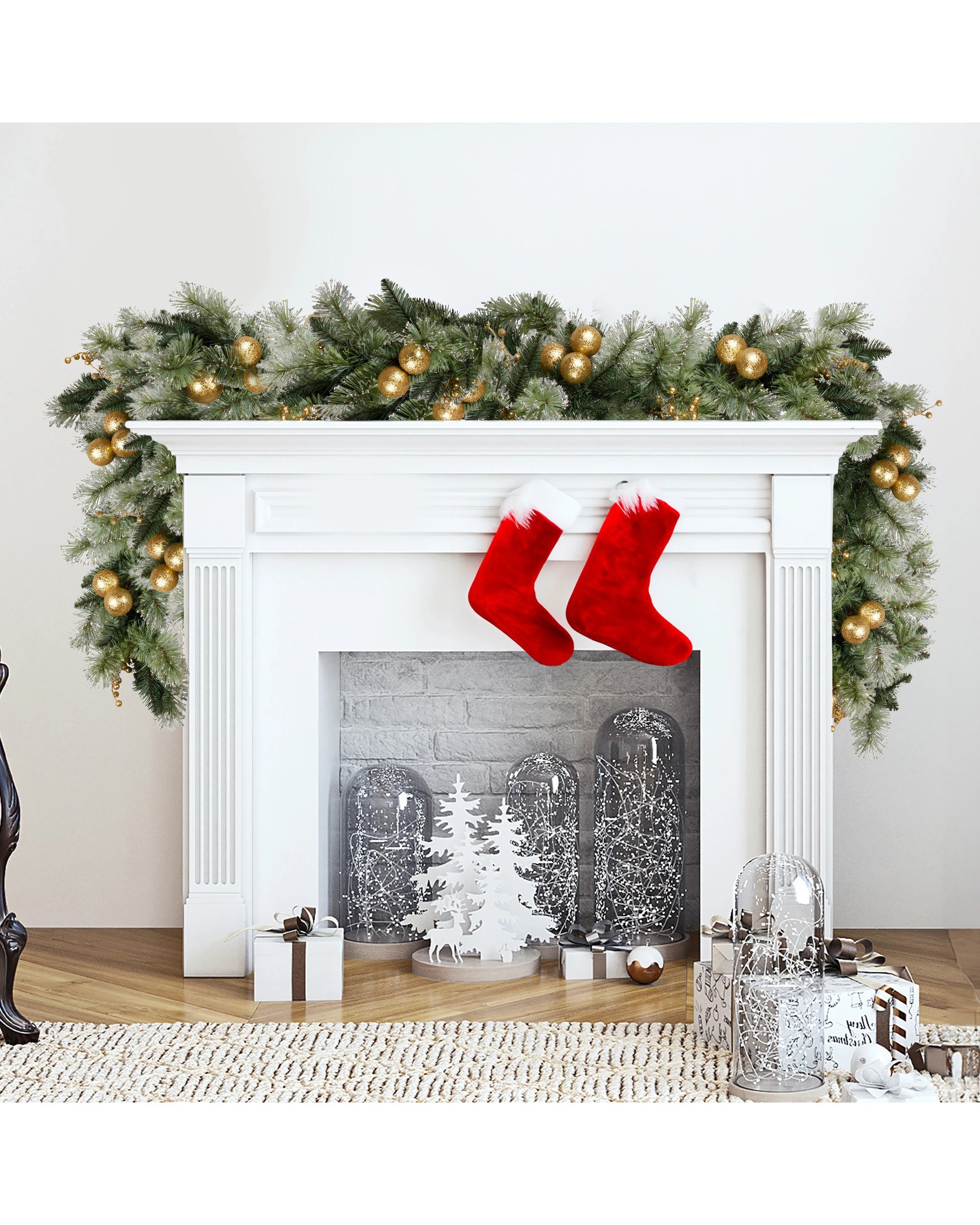 6 Christabelle 2.7m Christmas Garland With Gold Baubles And Led Lights Mantle Decoration Ornament, 6 of 7