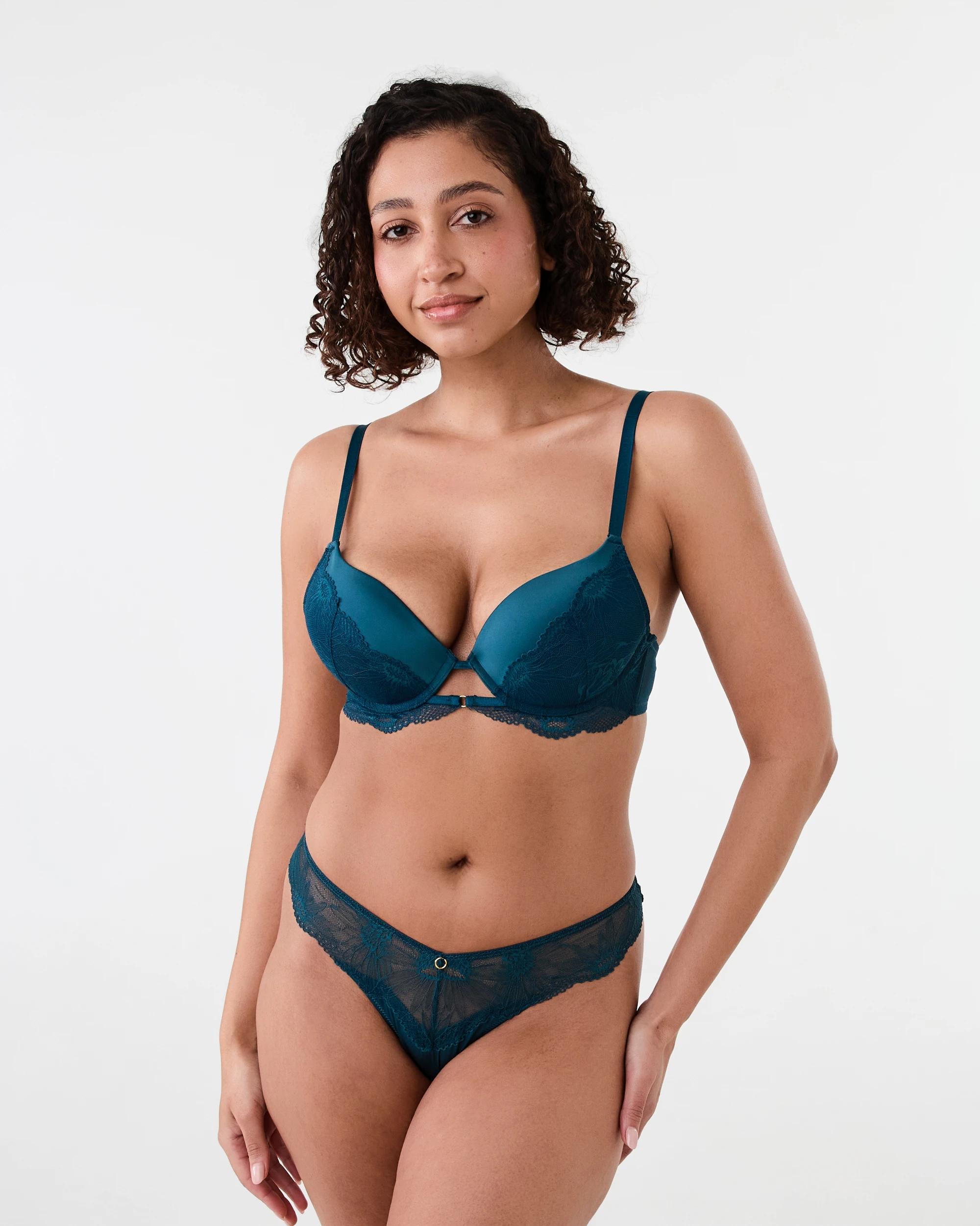 5 Co-ordinated Satin and Lace G-string Briefs Deep Teal, 5 of 5