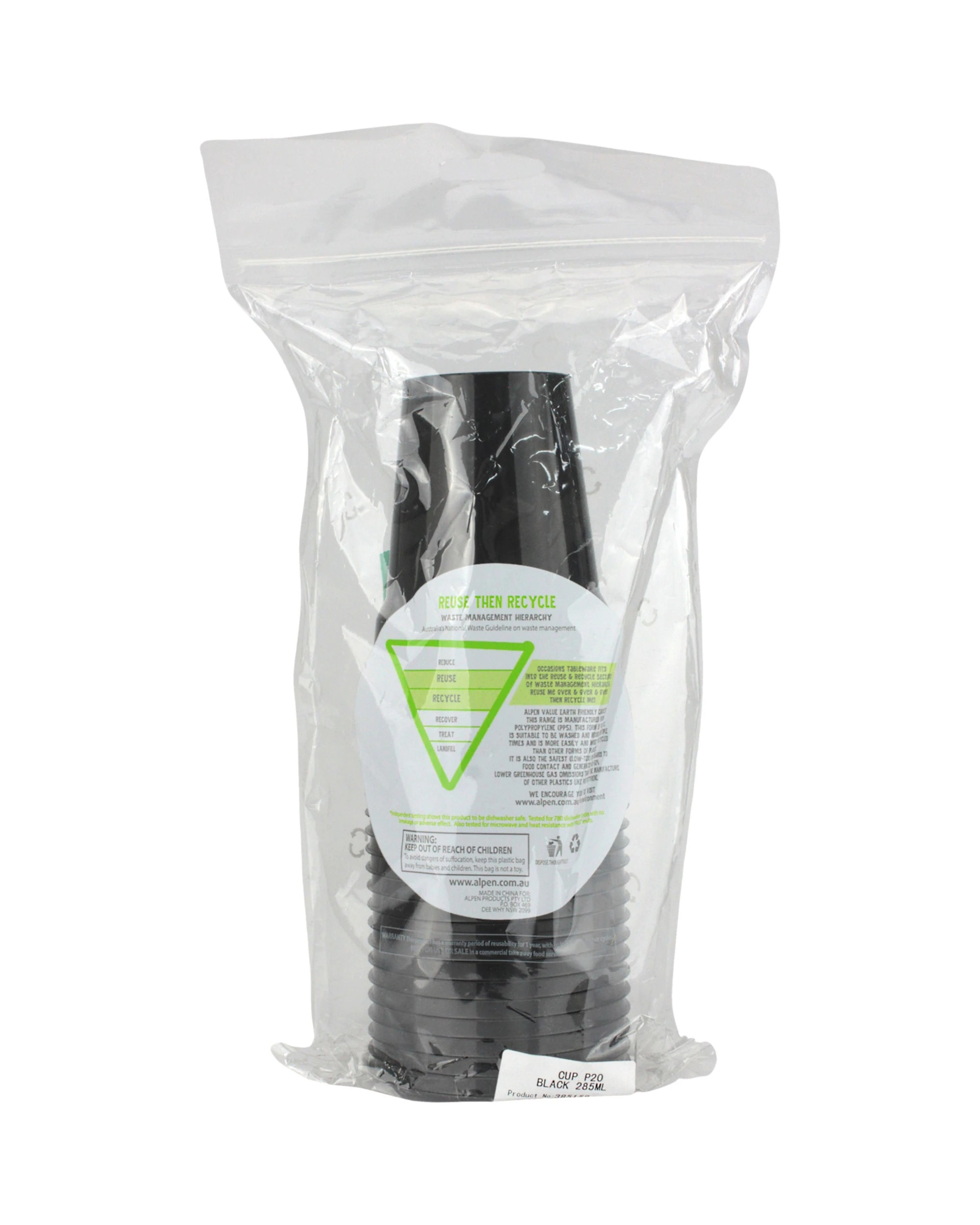 3 Alpen Reusable Cups 285ml Pack of 20 - Black - Black, 3 of 3