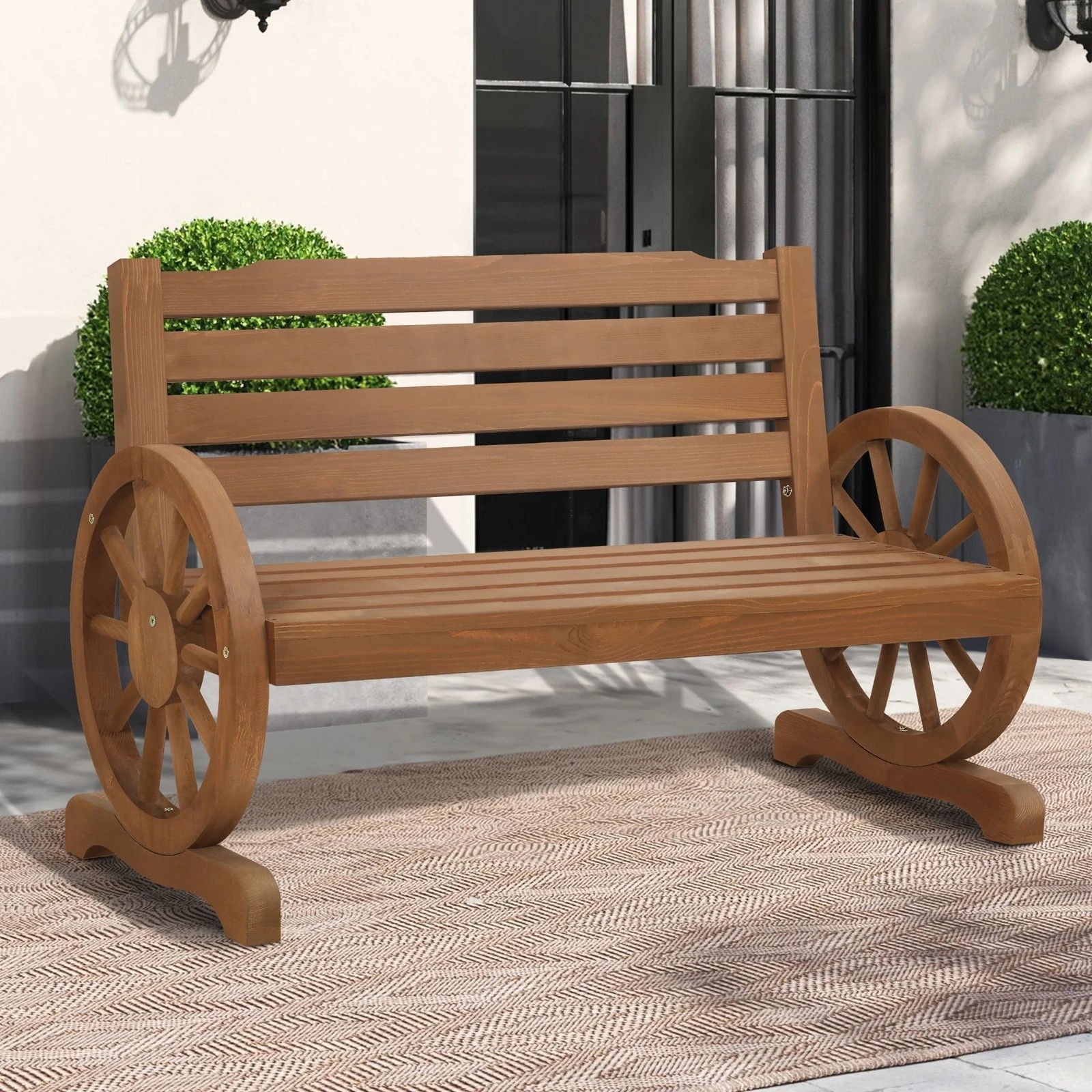 3 Alfordson Wooden Garden Bench Wagon Wheel Chair Seat Outdoor Patio - Natural, 3 of 9