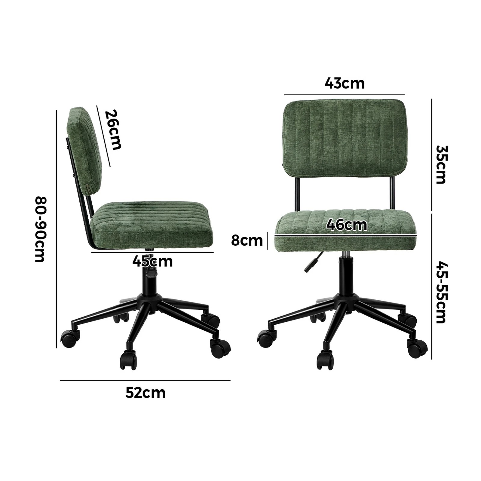 2 Oikiture Mid Back Armless Office Chair Swivel Computer Seat Polyester - Green, 2 of 7