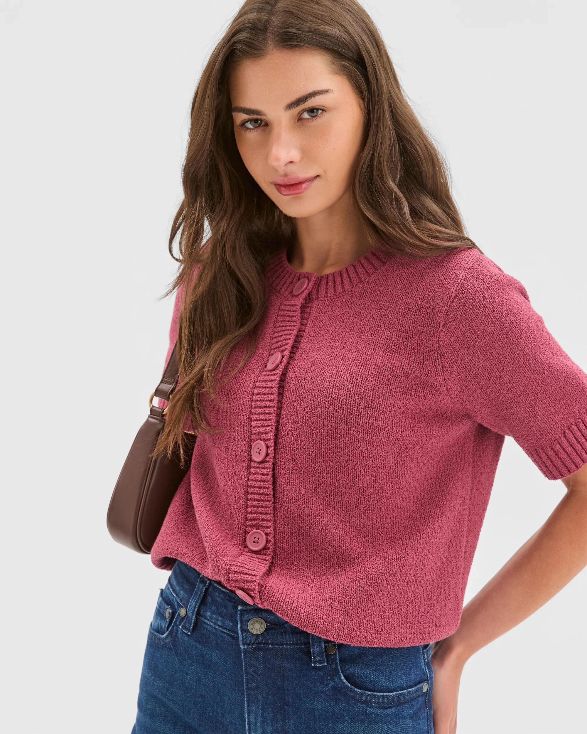 3 Target Petites Petites Australian Cotton Blend Short Sleeve Mini Boucle Cardigan MULBERRY, 3 of 6
