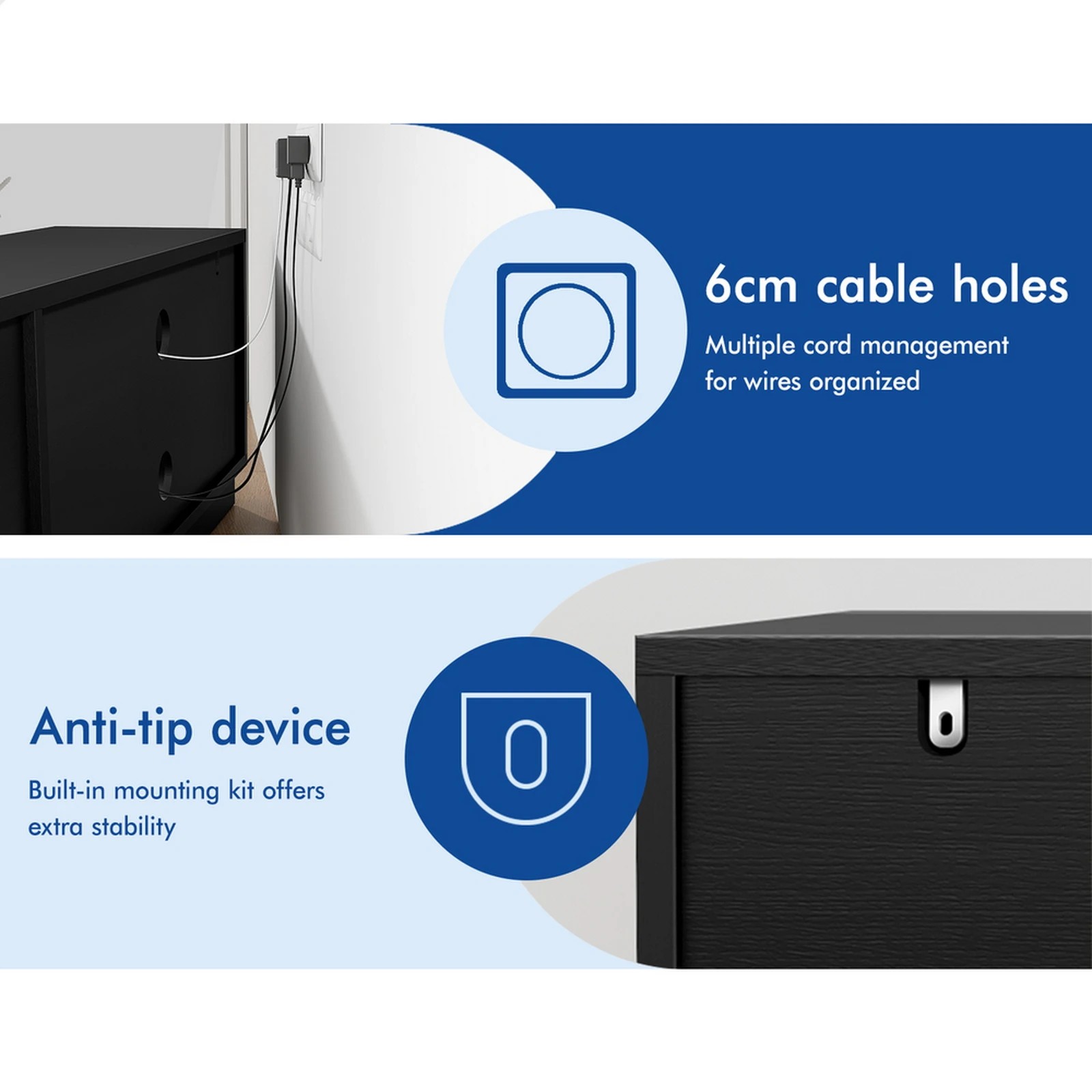 7 Alfordson Entertainment Unit TV Cabinet Stand Storage Drawer 180cm - Black, 7 of 10