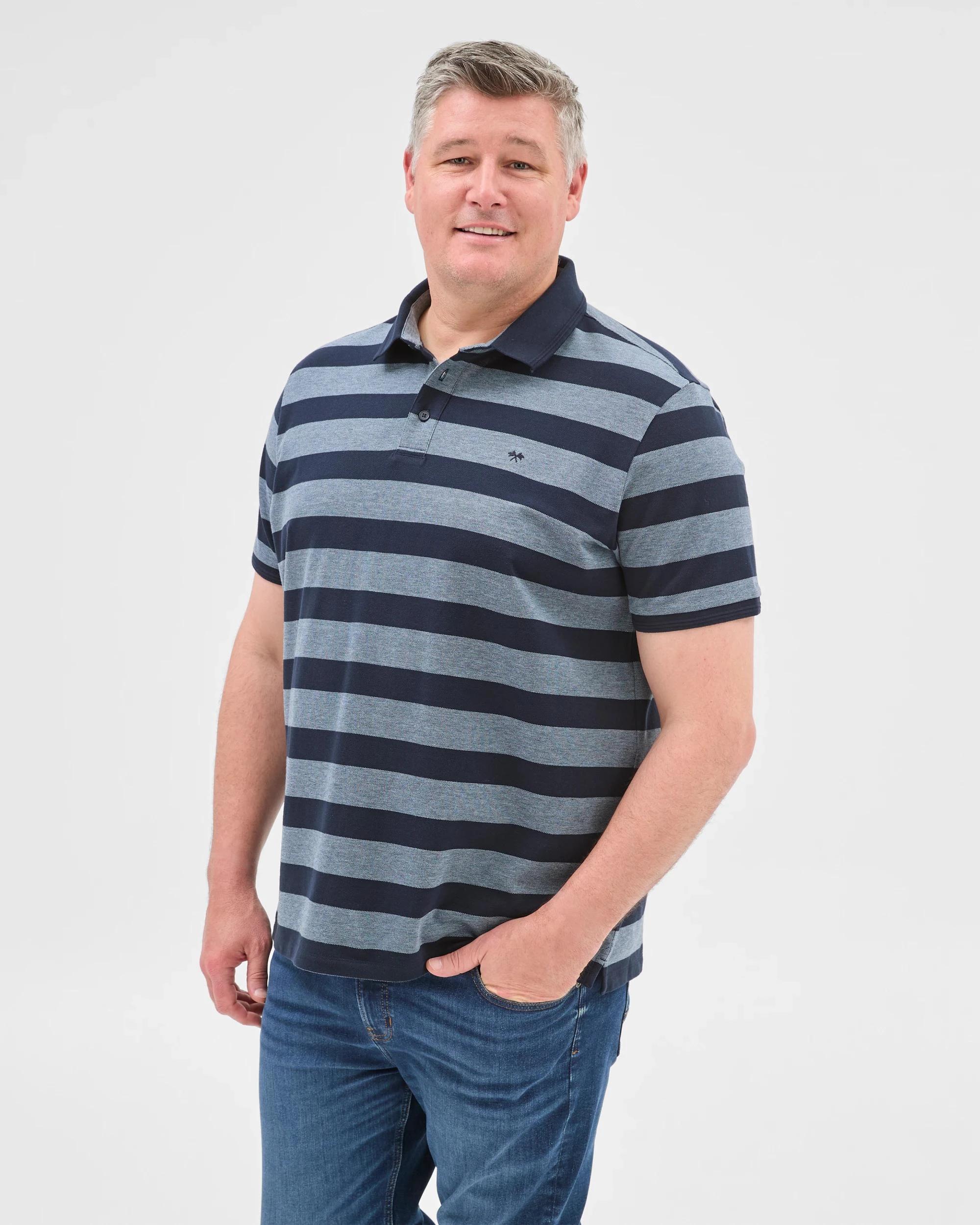 6 Target Plus Size Australian Cotton Birdseye Stripe Polo Top NAVY, 6 of 6