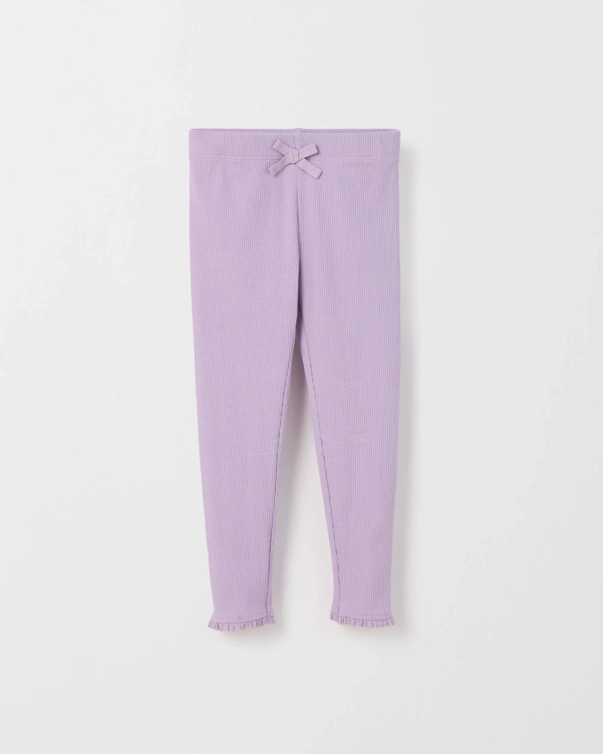 1 Target Kids Australian Cotton Blend Bow Lace Rib Leggings PURPLE, 1 of 2
