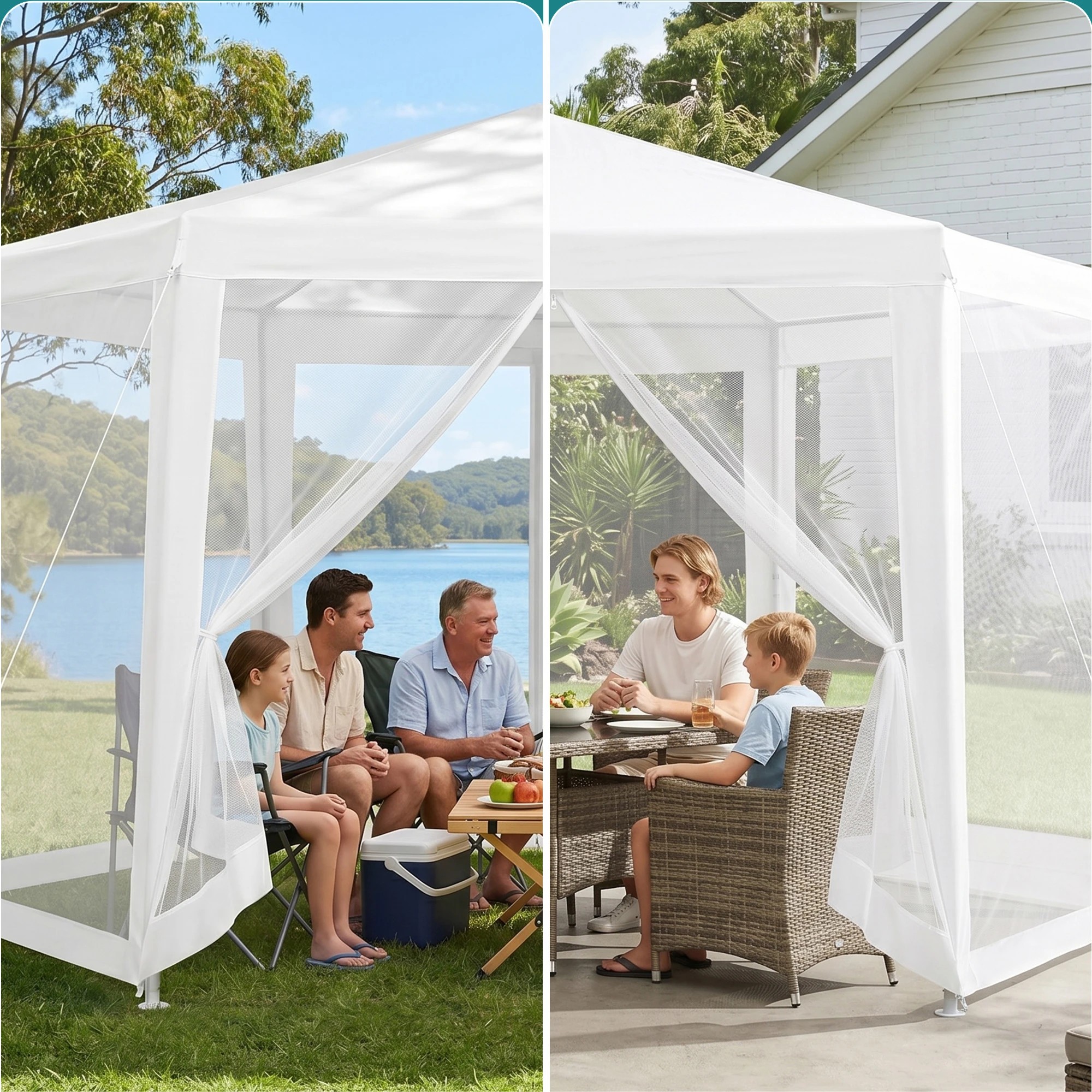 4 Instahut Gazebo Hexagonal Garden Marquee Net Canopy Tent Outdoor - White, 4 of 8