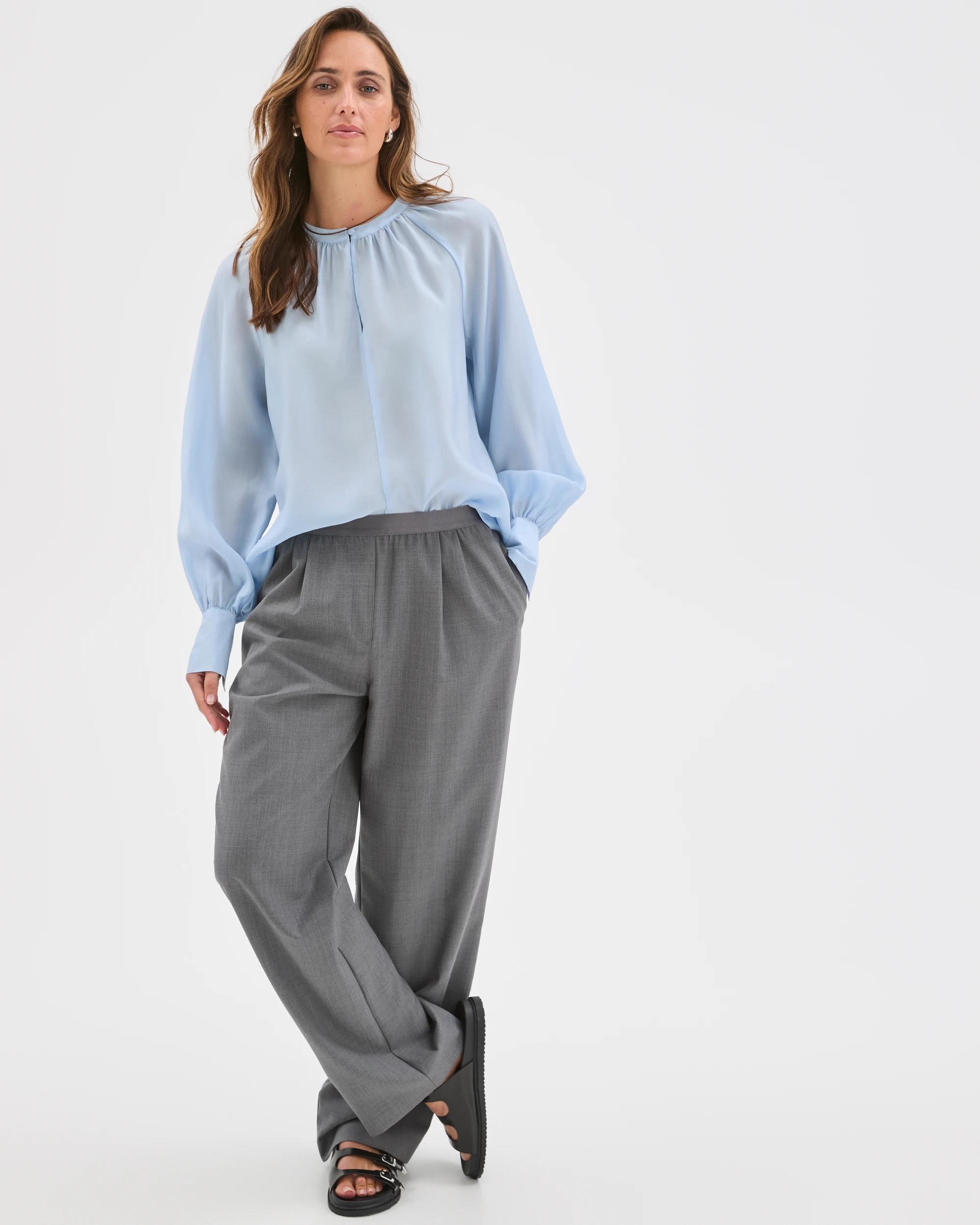 1 Preview Long Sleeve Soft Drape Blouse BLUE MIST, 1 of 6