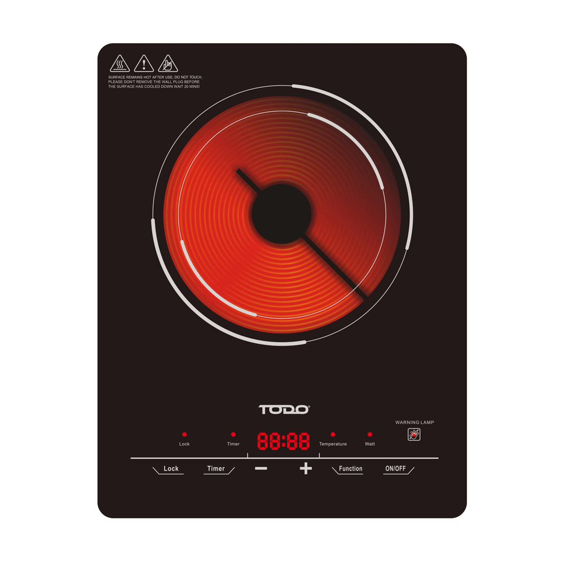 2 TODO 2000W Infrared Hotplate Electric Cooktop Tempered Crystal Glass Touch Control, 2 of 3