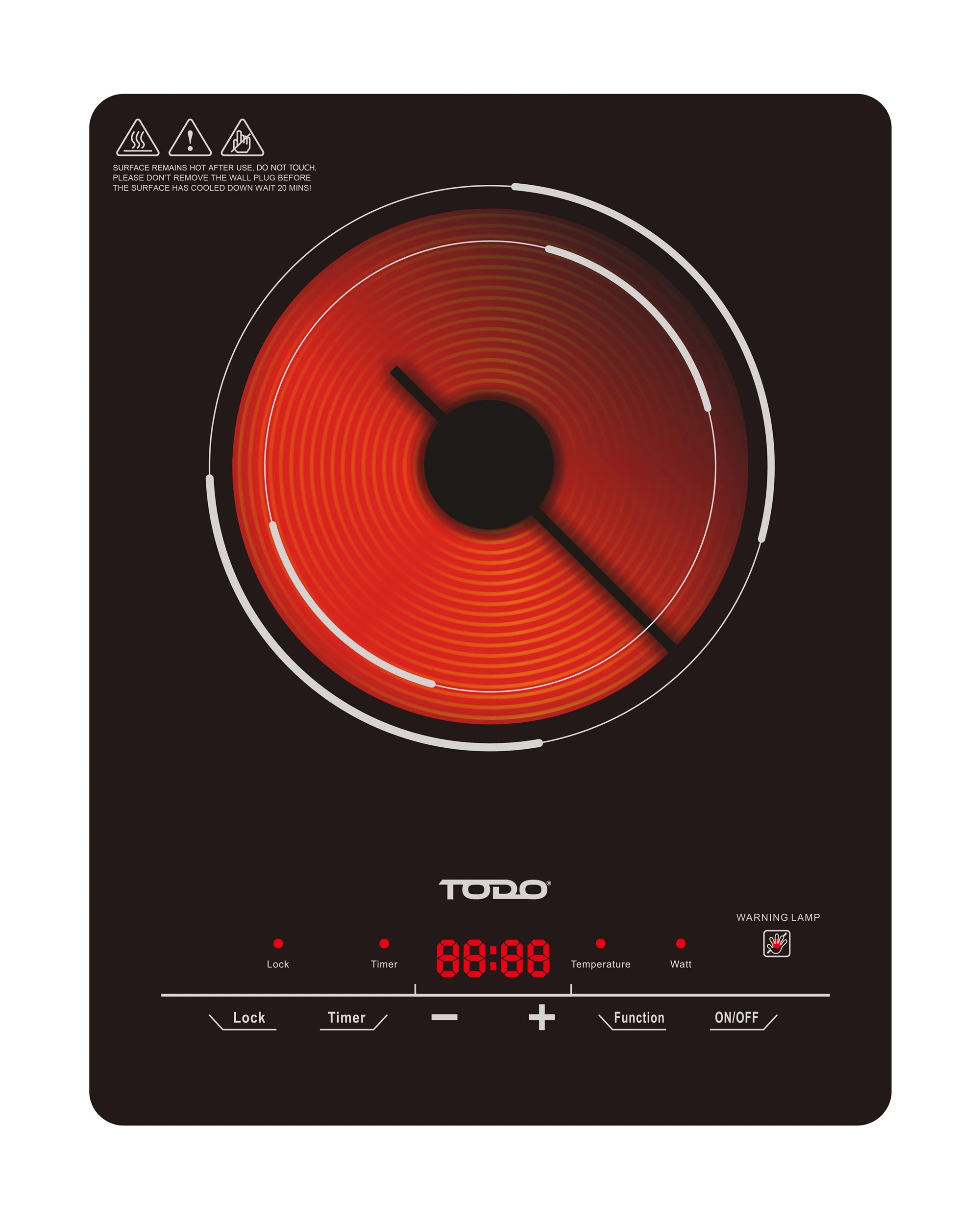 2 TODO 2000W Infrared Hotplate Electric Cooktop Tempered Crystal Glass Touch Control, 2 of 3