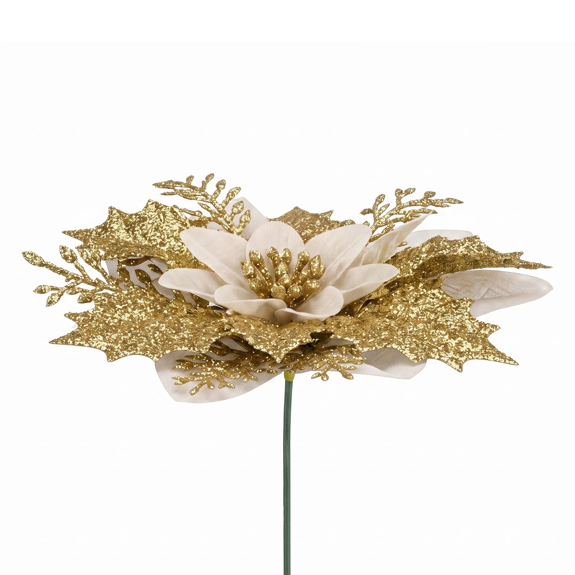 3 Jingle Jollys 10Pcs Christmas Tree Flower Set Xmas Garland Wreath Poinsettia Decorations - Gold, 3 of 9