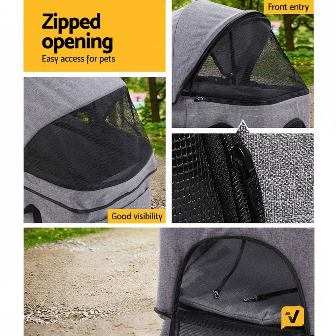 6 i.Pet Pet Stroller Dog Pram Cat Carrier Travel Large Pushchair Foldable 4 Wheels - Grey, 6 of 6