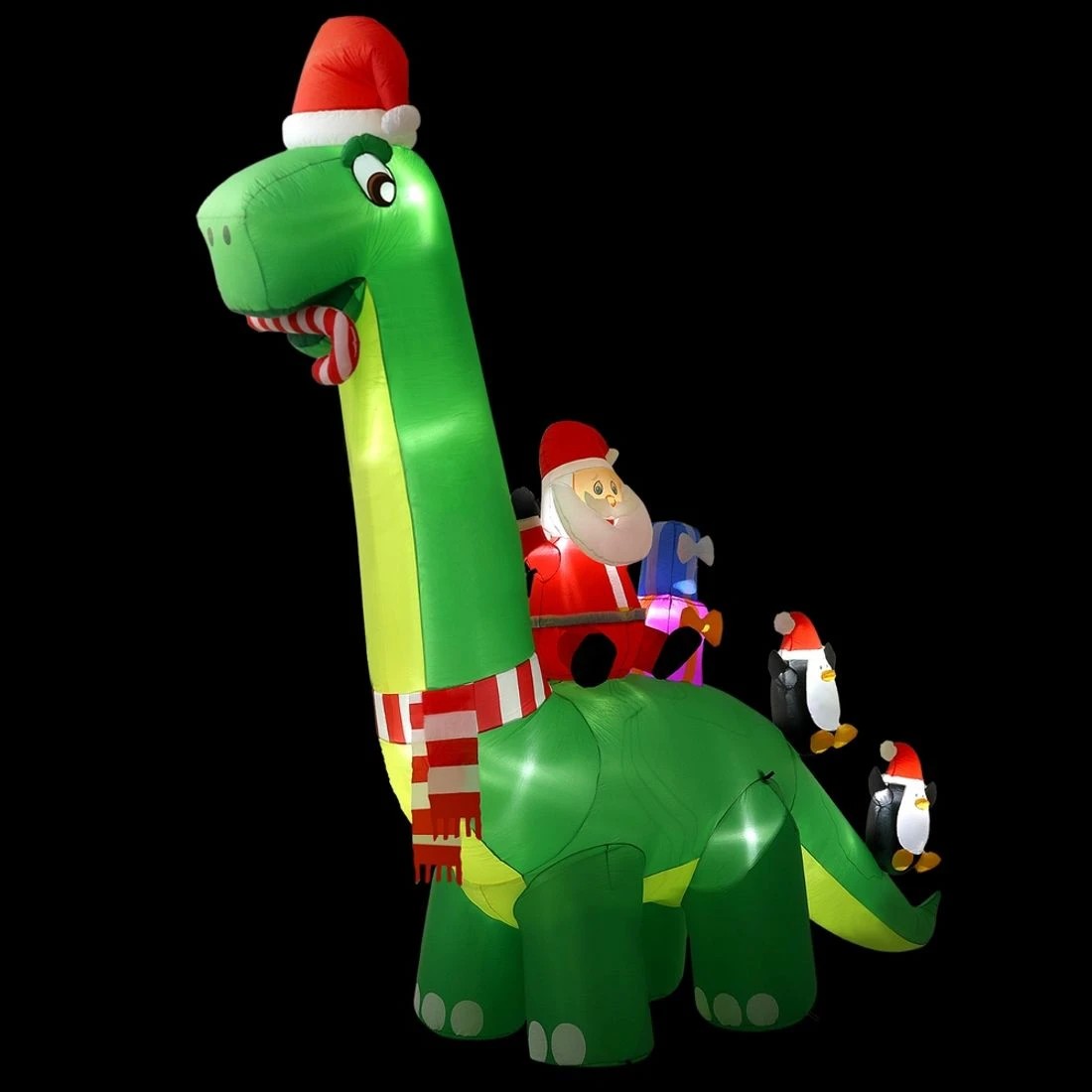 1 Jingle Jollys Christmas Inflatable Santa Dinosaur 3.8M Illuminated Decorations - Multi, 1 of 3
