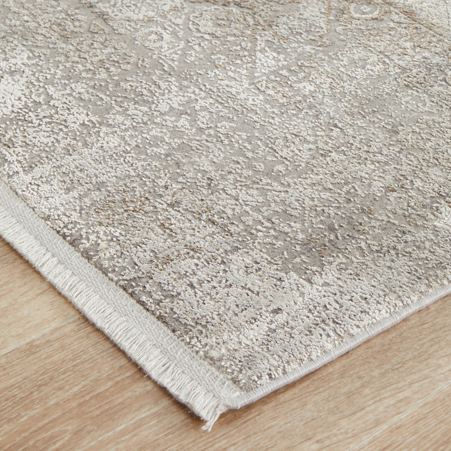 5 Common Ground Rugs Glimmers 110 300x80cm Runner - Medium Bamboo Silk Rug - Stone - Grey, 5 of 9