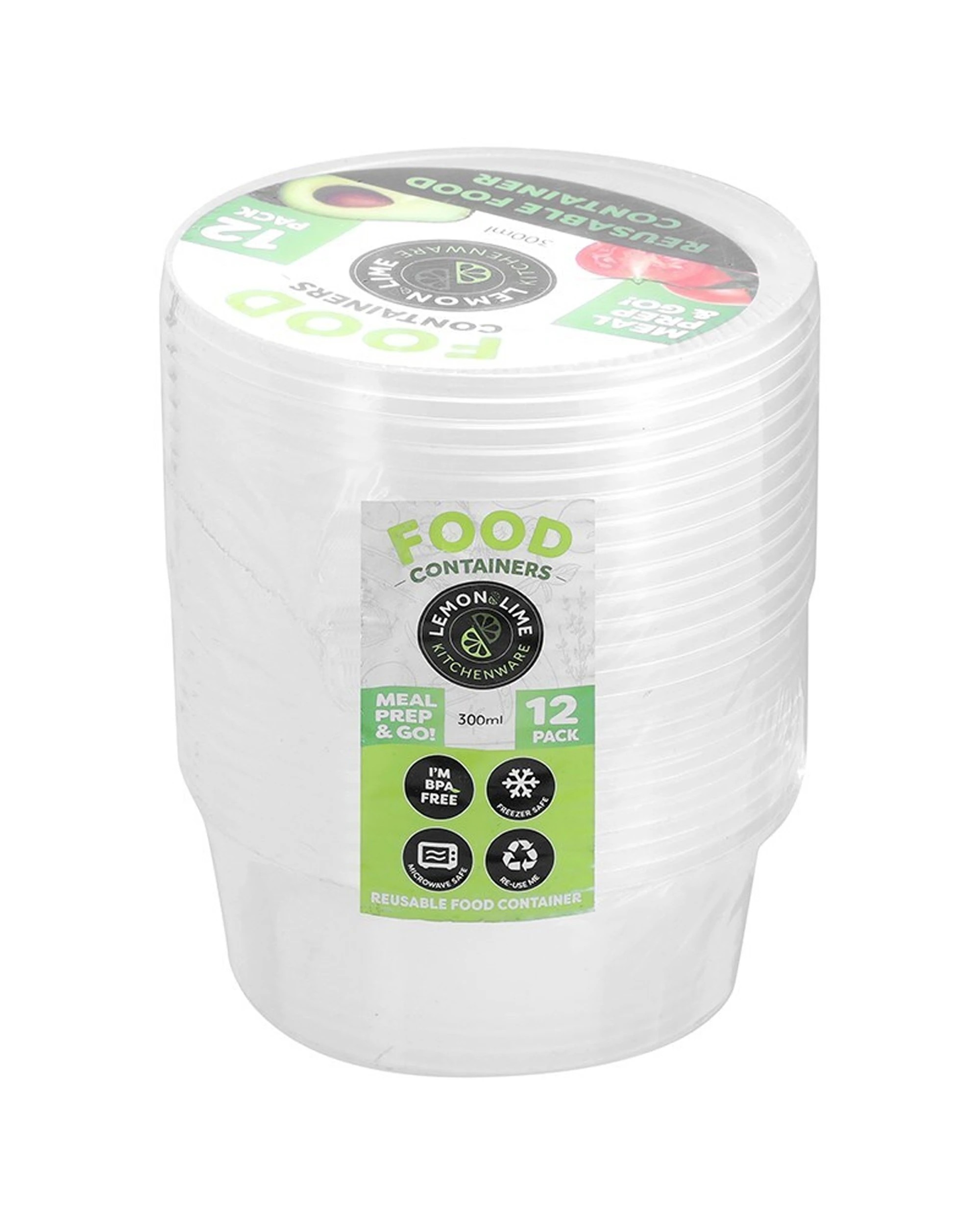 1 12pc Lemon & Lime Reusable Meal Prepping Food Storage Container Round Box 300ml
 - Clear, 1 of 4