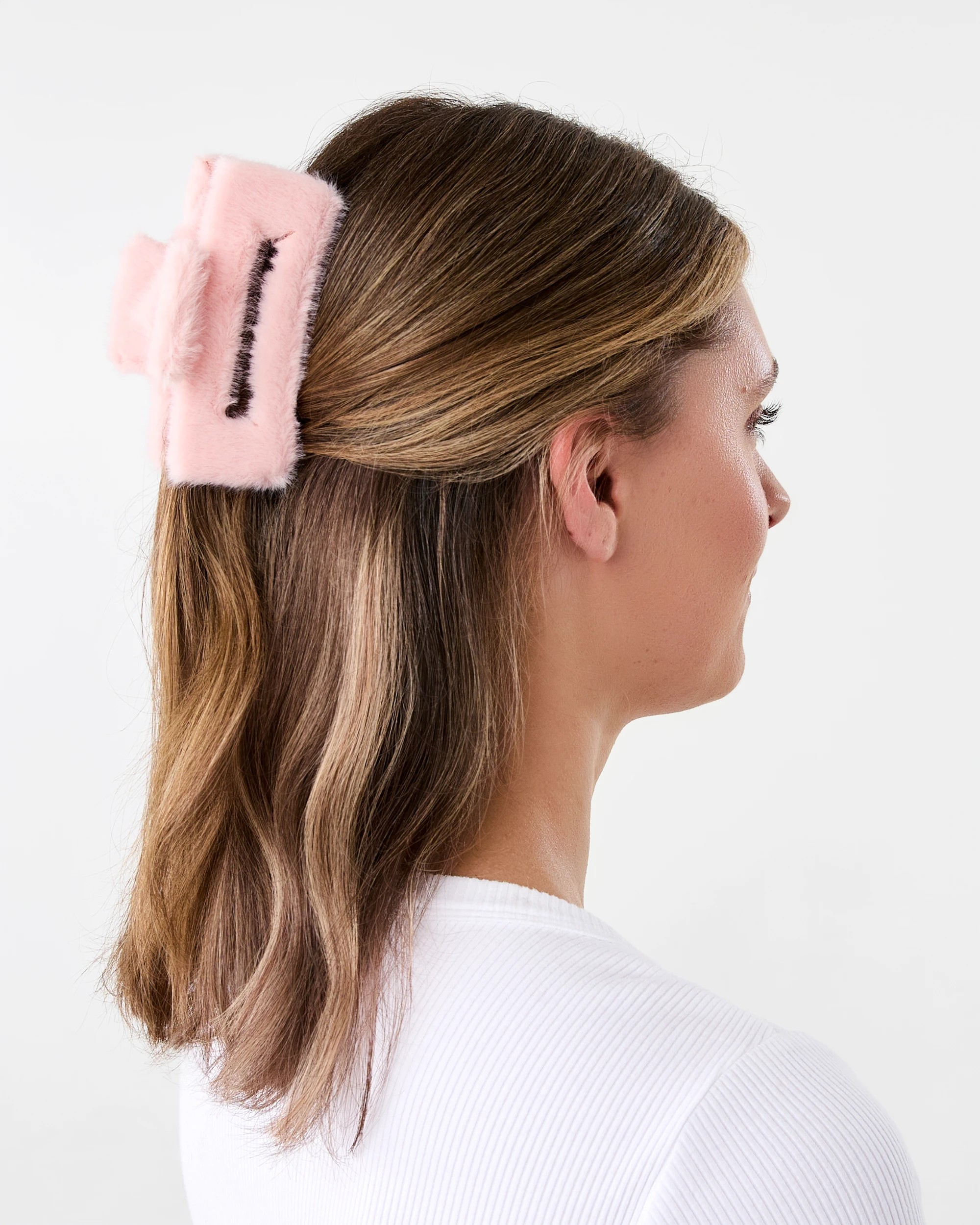 3 Pink Faux Fur Rectangle Claw Hair Clip, 3 of 4