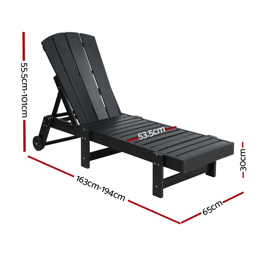 2 Gardeon Sun Lounge Beach Chair HDPE Adirondack Lounger Patio Outdoor Furniture with Wheels - Black, 2 of 2