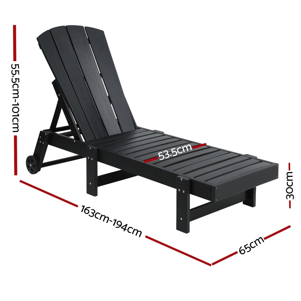 2 Gardeon Sun Lounge Beach Chair HDPE Adirondack Lounger Patio Outdoor Furniture with Wheels - Black, 2 of 7