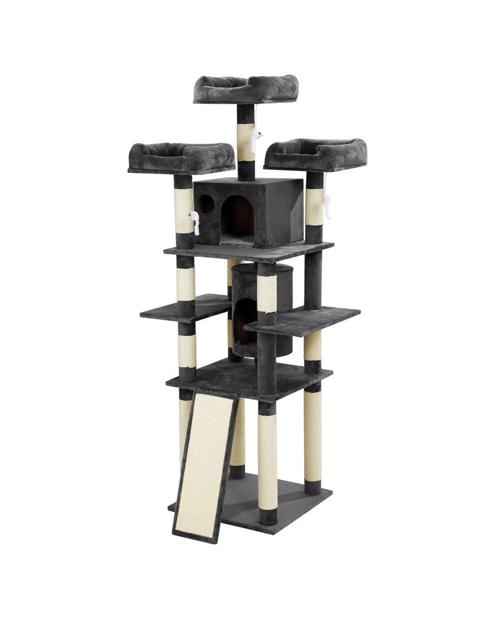 3 Paws And Claws Catsby Kensington Cat House 170x60cm Multi Cat Scratching Post Plush Sisal Covering - Grey, 3 of 5