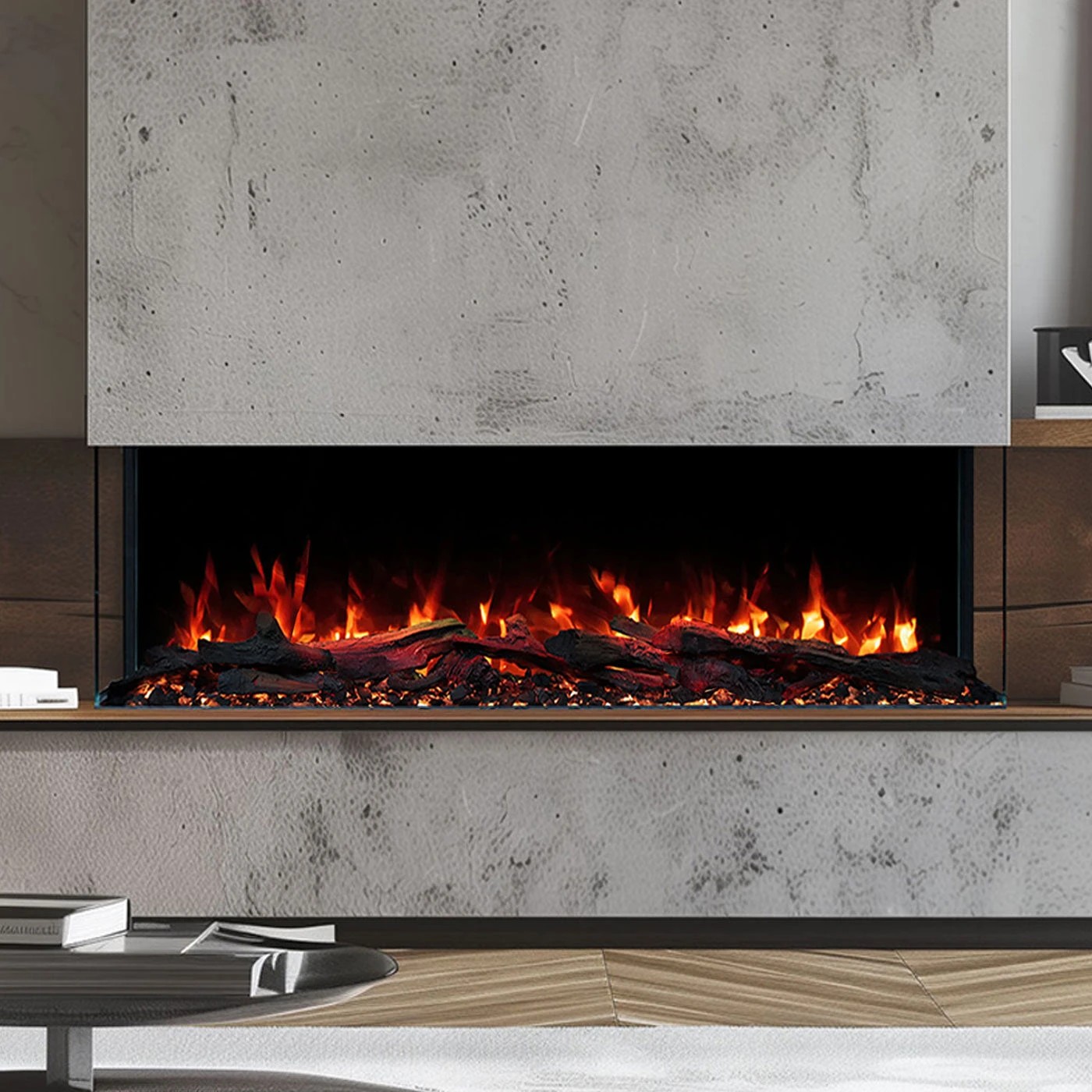 1 Moda Living Devon 3-Sided 47 inch Extra Deep Electric Fireplace - Black, 1 of 6