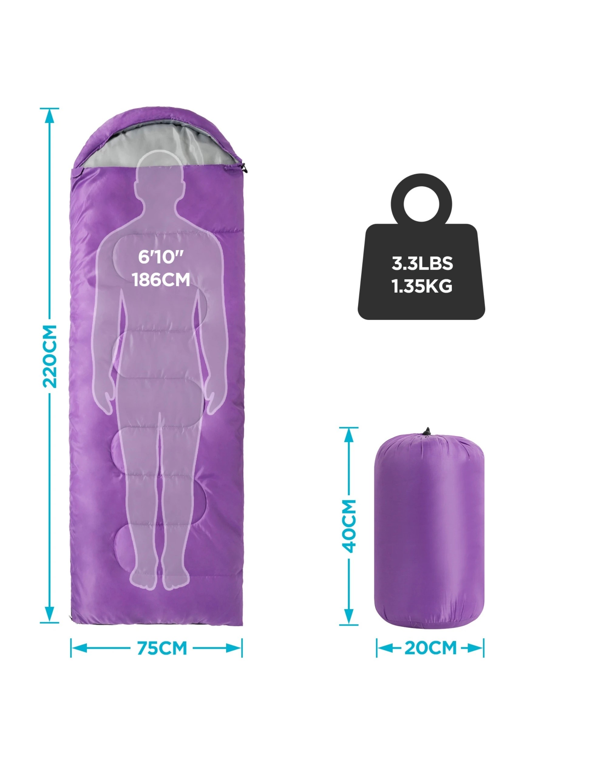 2 Advwin Sleeping Camping Bag - Purple, 2 of 10