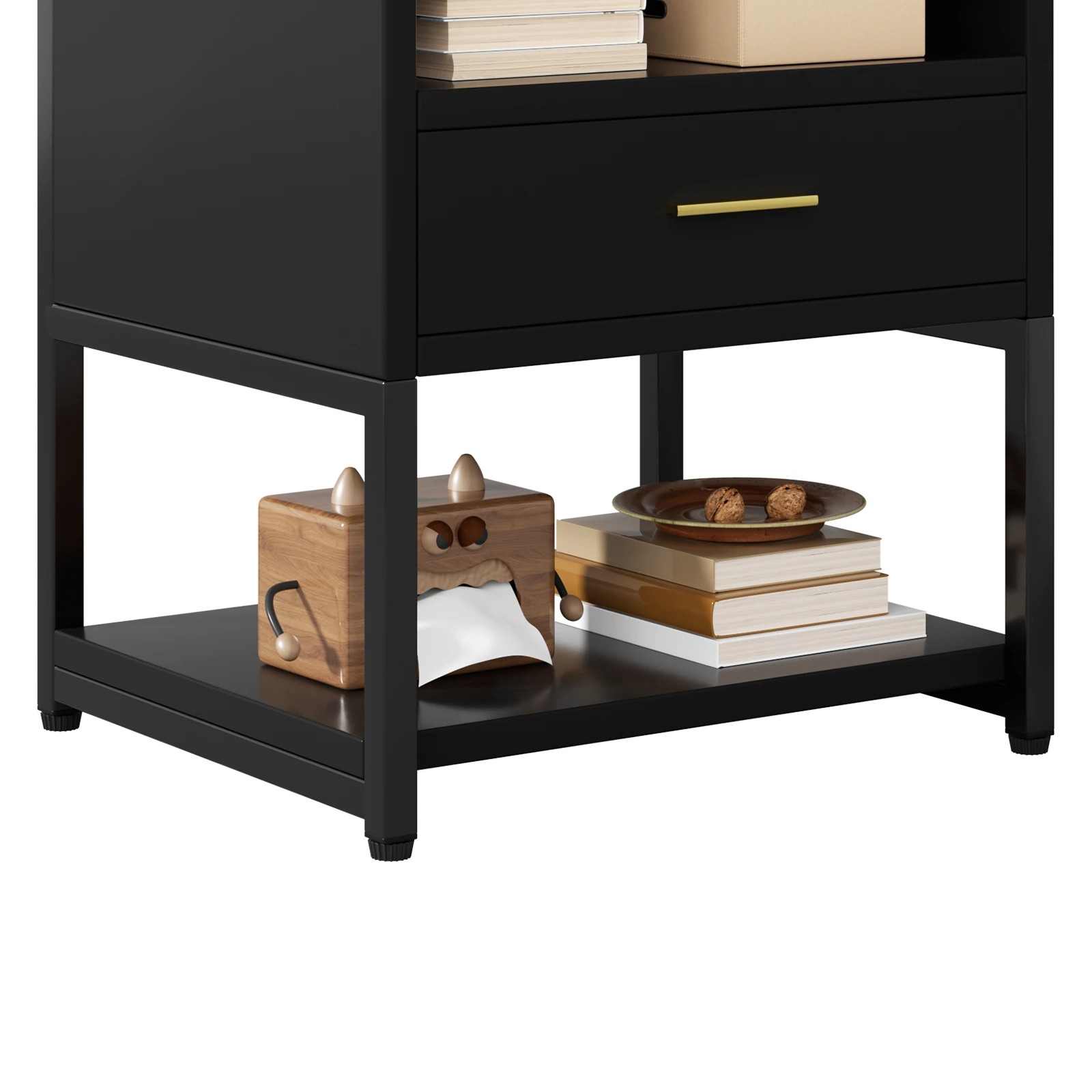 7 Advwin Bedside Table with Charging Station LED Lights Drawer and Open Storage Shelves - Black, 7 of 10