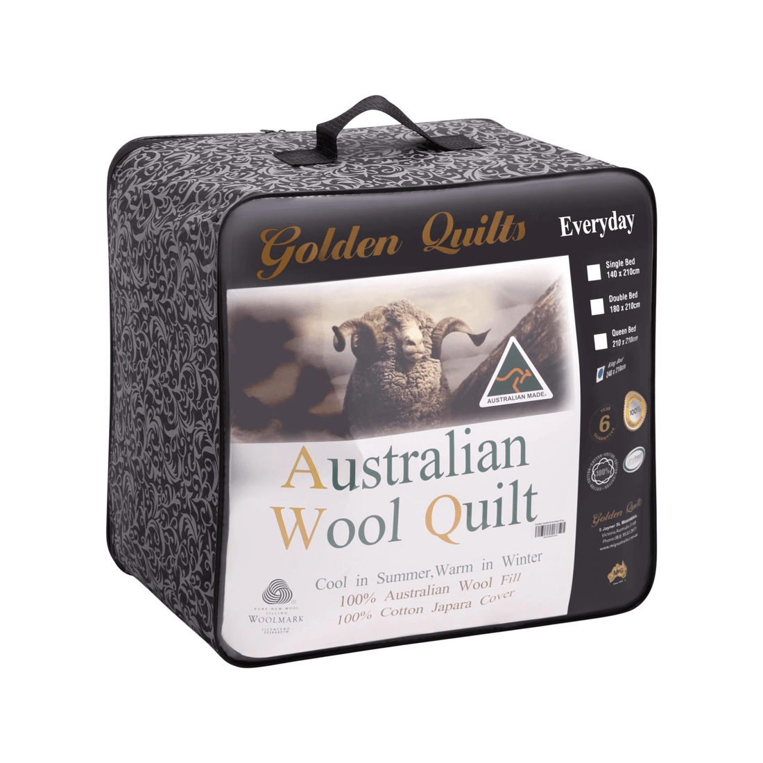 1 Golden Quilts 600GSM 100% Australian Wool Quilt with 100% Cotton Japara Cover, King
 - King Bed
 - white, 1 of 5