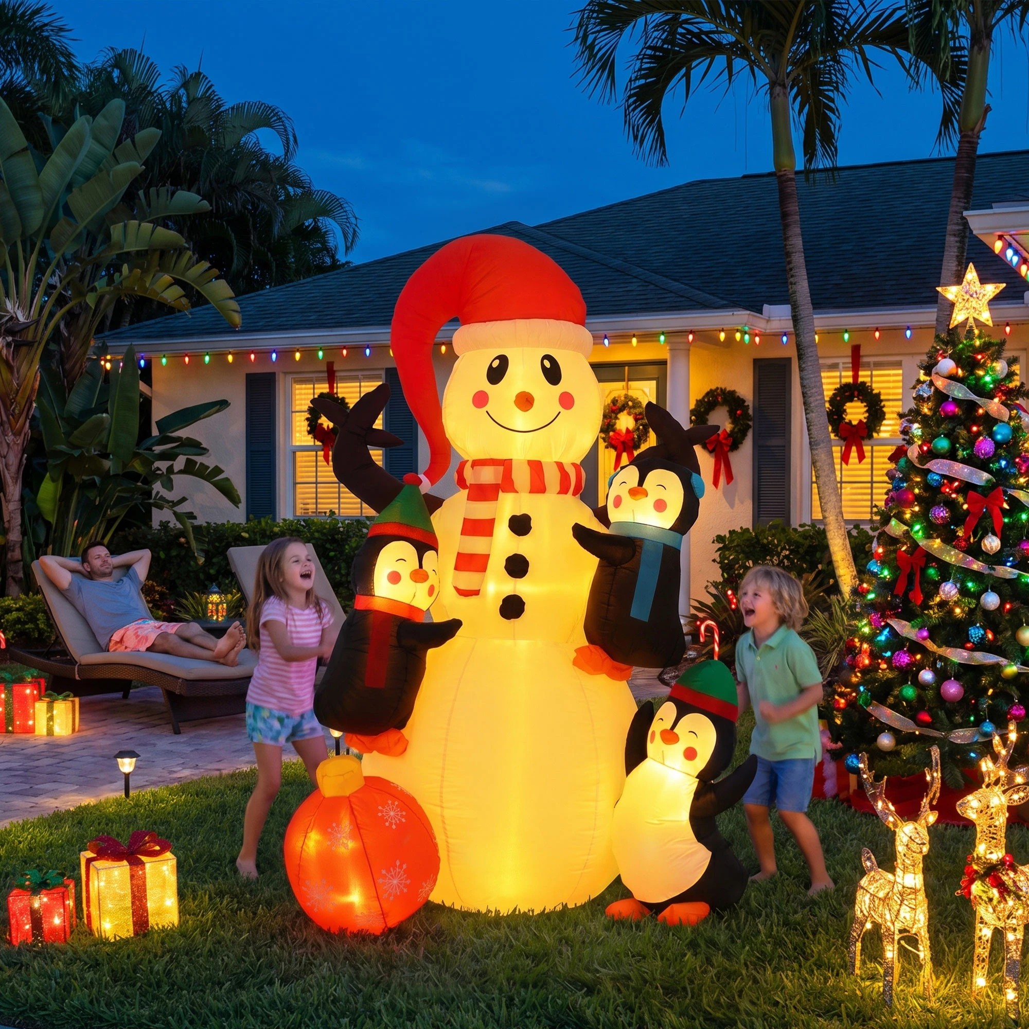 8 Jingle Jollys Christmas Inflatable Snowman 1.8M Height LED Outdoor Decorations Warm Light - Multi, 8 of 9