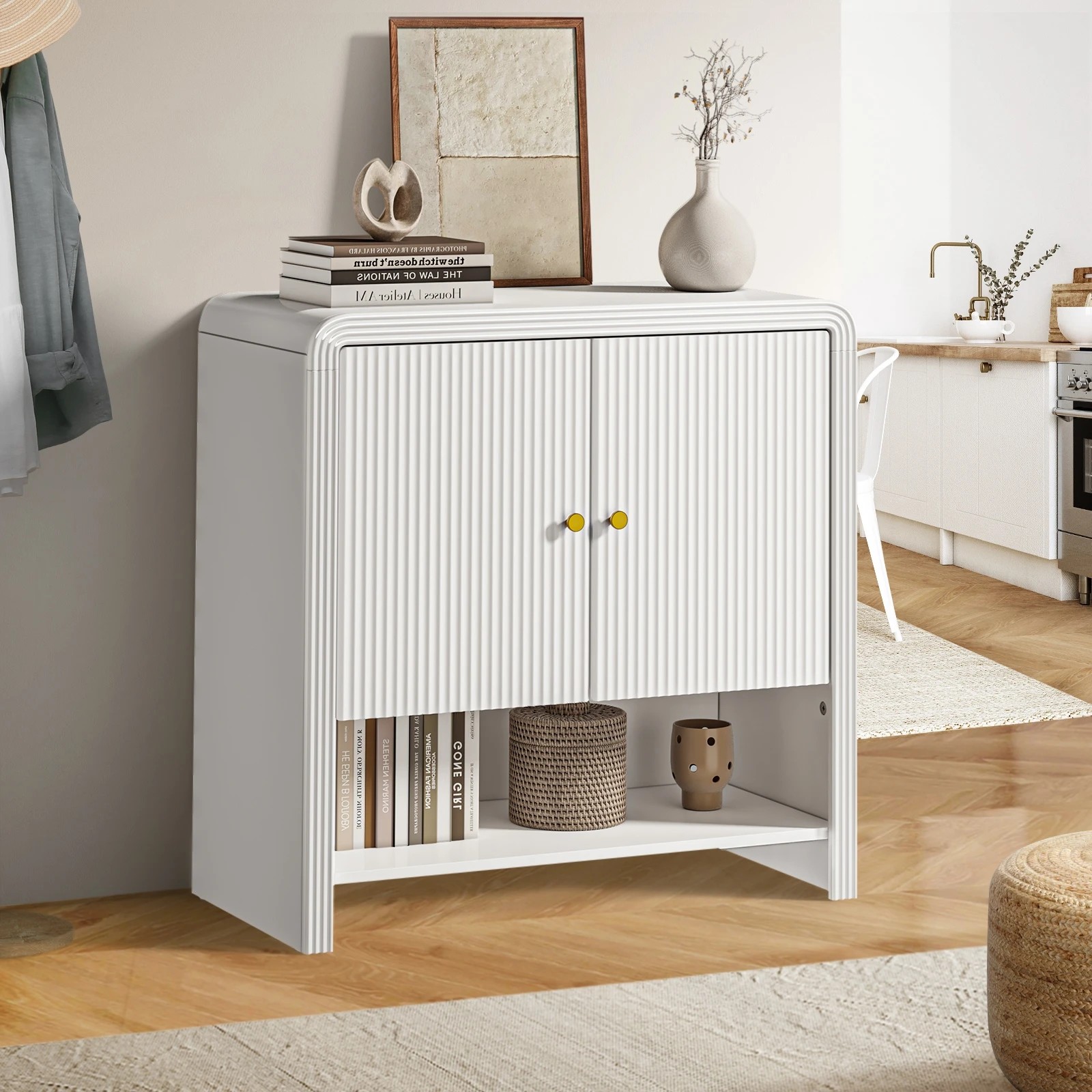 4 Oikiture Buffet Sideboard Storage Cabinet 2 Doors - White, 4 of 10