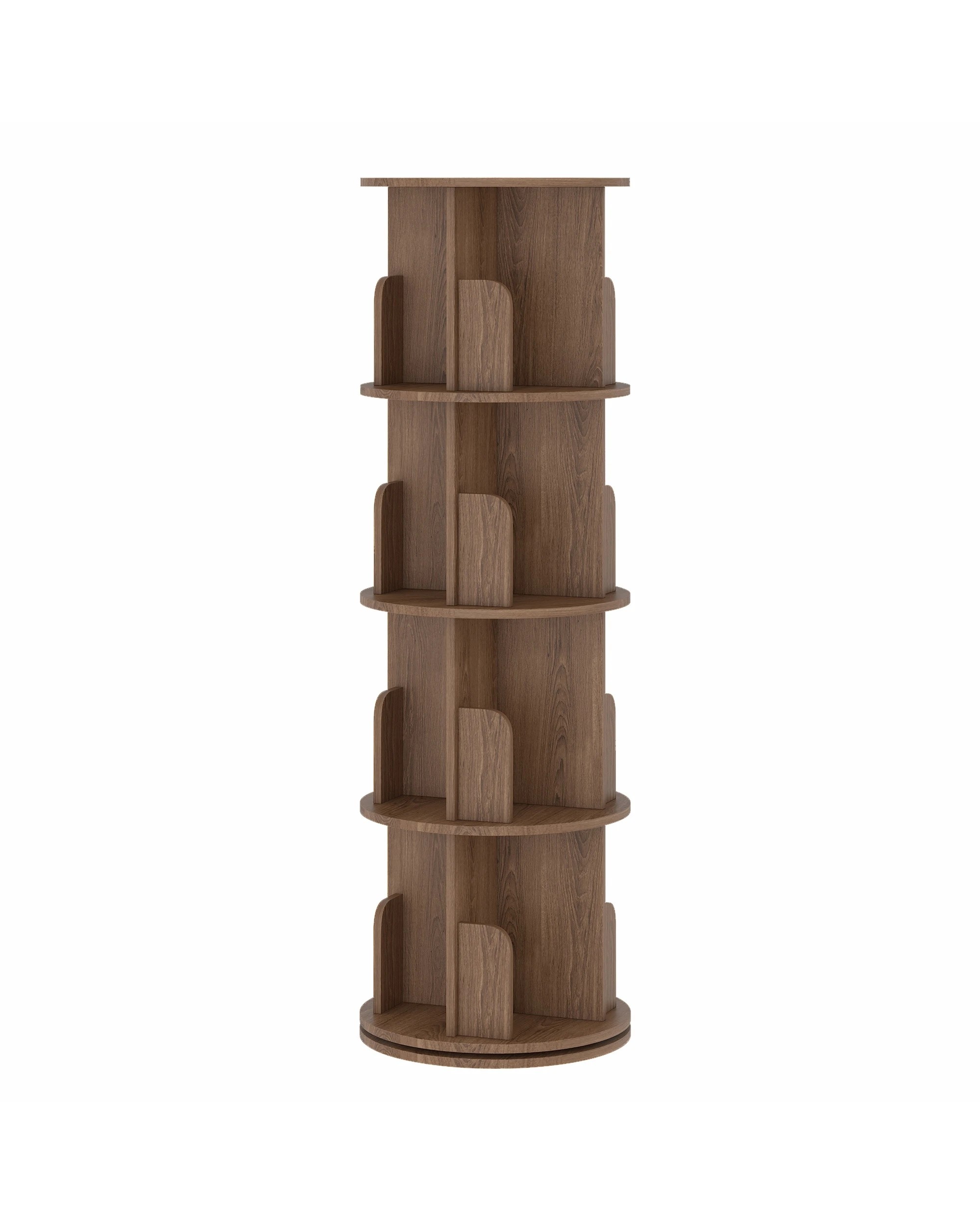 1 Advwin 4 Tiers Bookshelf Rotating Corner Bookcase Cabinet Revolving Display Stand Rack - Brown, 1 of 7