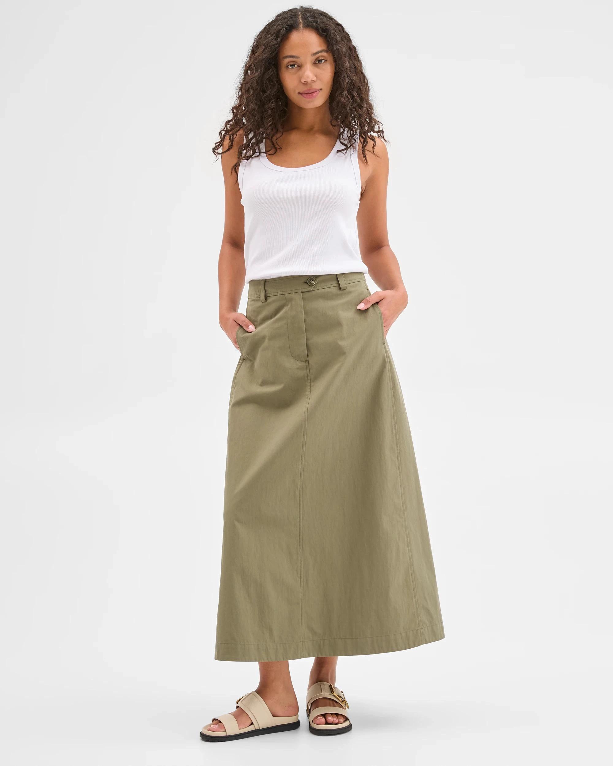 1 Target Australian Cotton Blend A-Line Maxi Skirt DUSTY OLIVE, 1 of 6