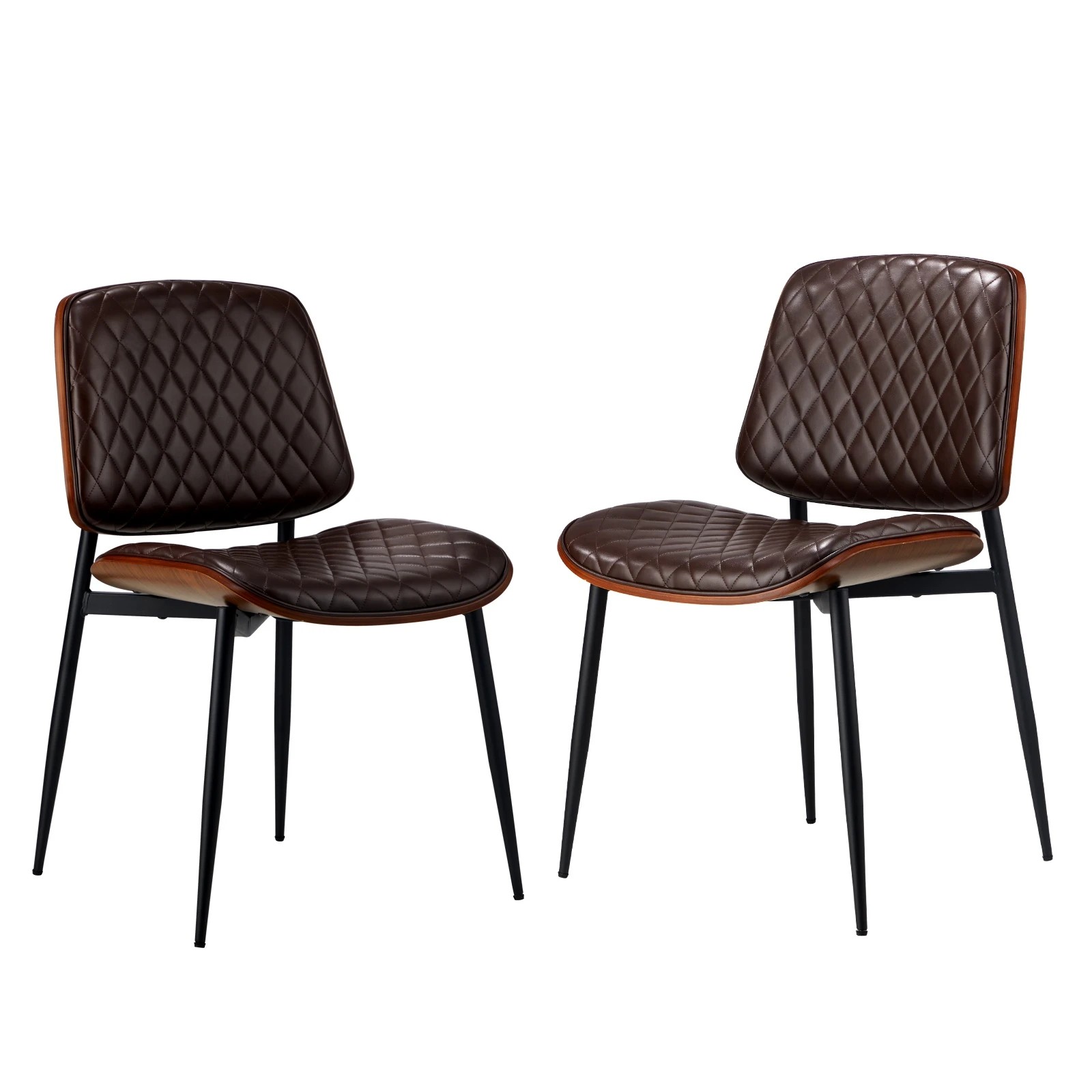 1 Oikiture 2x Dining Chairs Retro Faux Leather Solid Beech Wood Metal Legs
 - Brown, 1 of 10