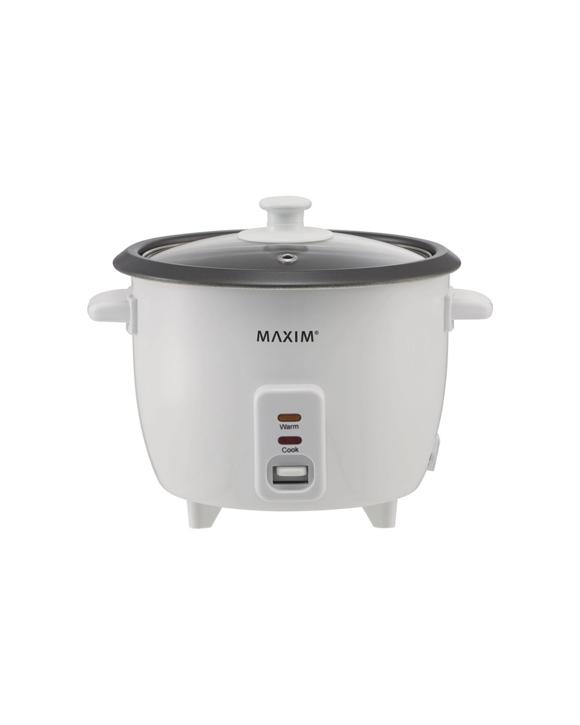 Maxim Rice Cooker 5 Cup 1 Litre Keep Warm Non-Stick Bowl Glass Lid With Steamer - White