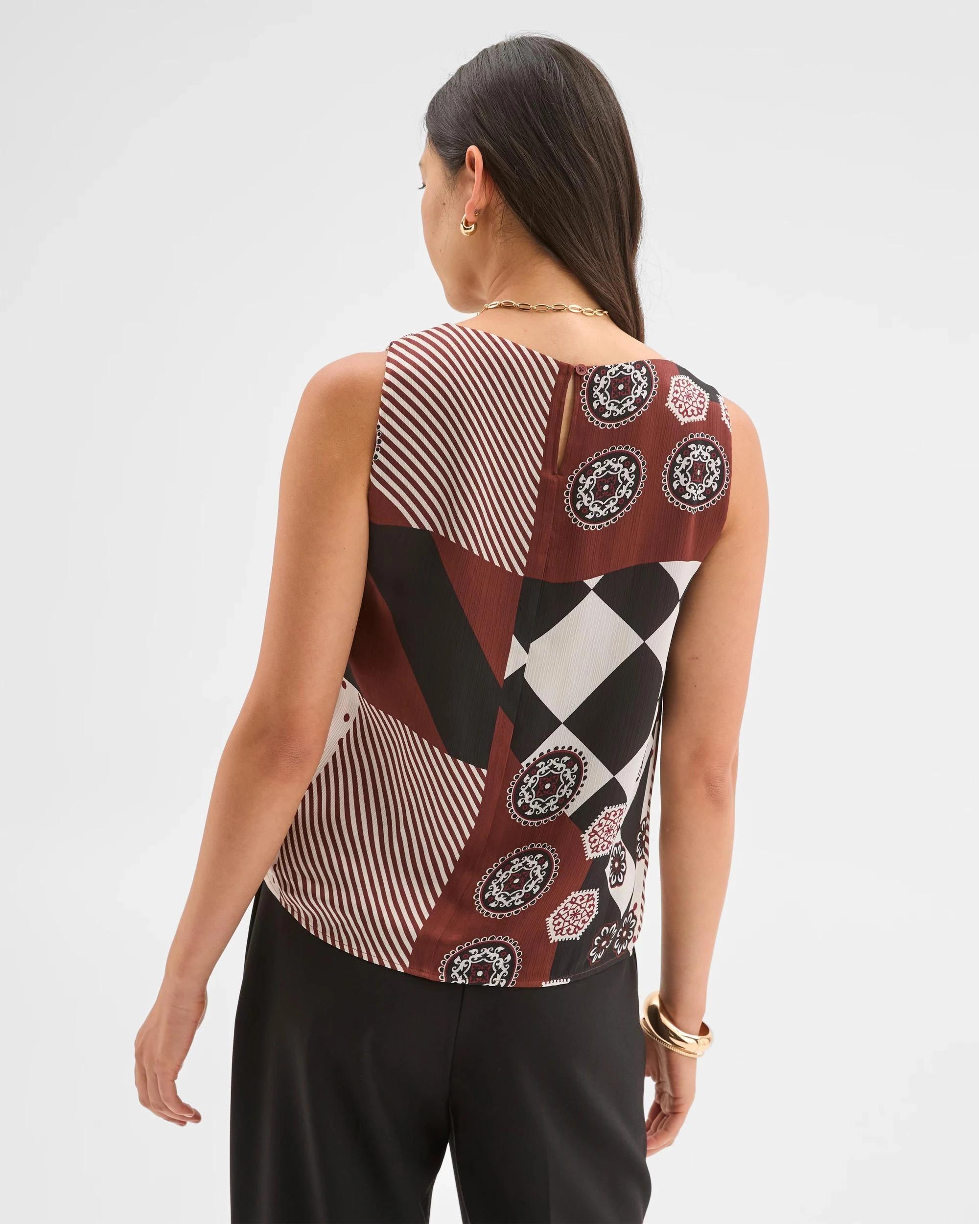 9 Preview Sleeveless Shoulder Pleat Detail Blouse SPLICED PRINT, 9 of 9