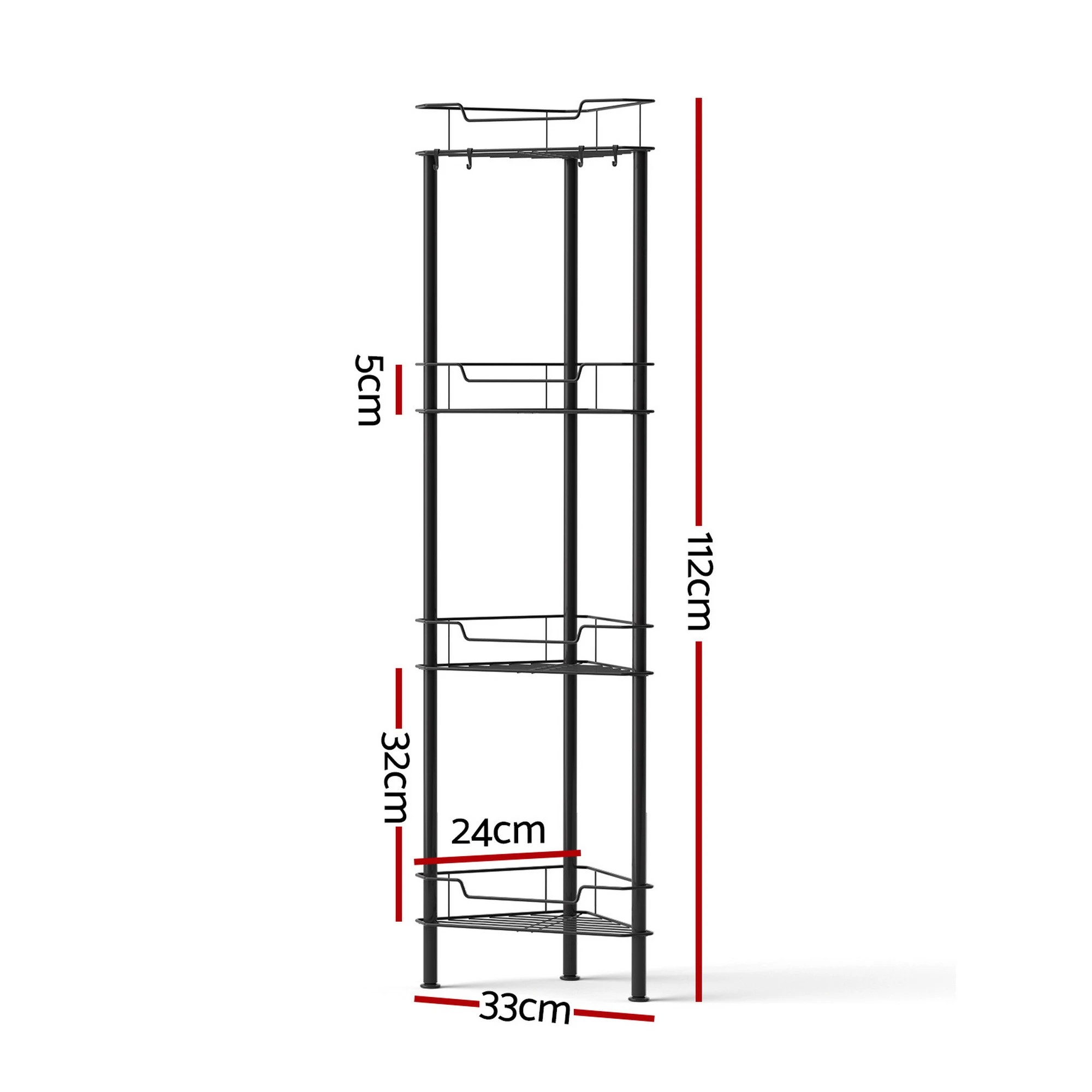 1 Artiss 4 Tier Floor Standing Corner Shower Caddy Bathroom Organizer - Black, 1 of 8