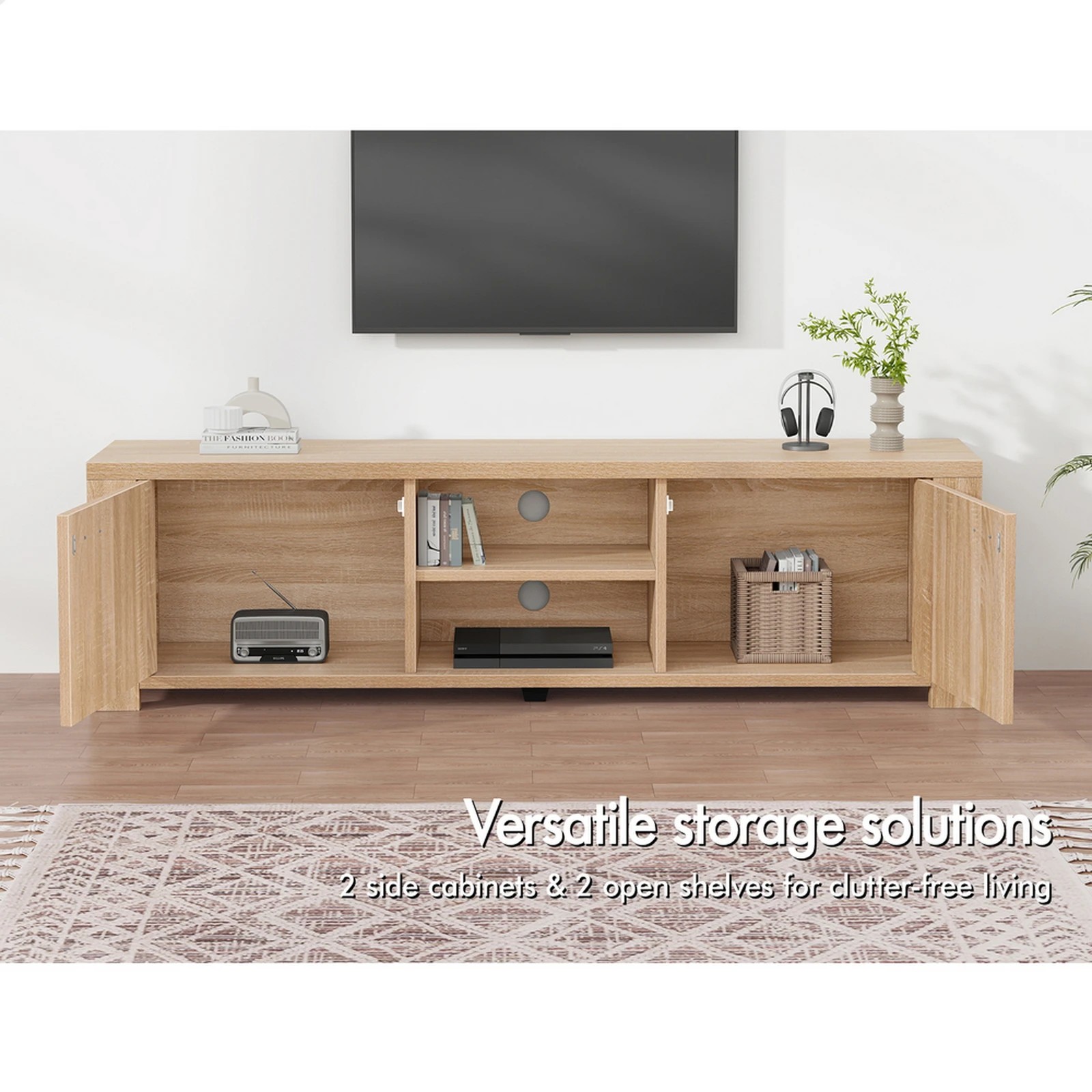 4 Alfordson TV Cabinet Entertainment Unit Stand Storage Shelf 160cm - Wood, 4 of 10