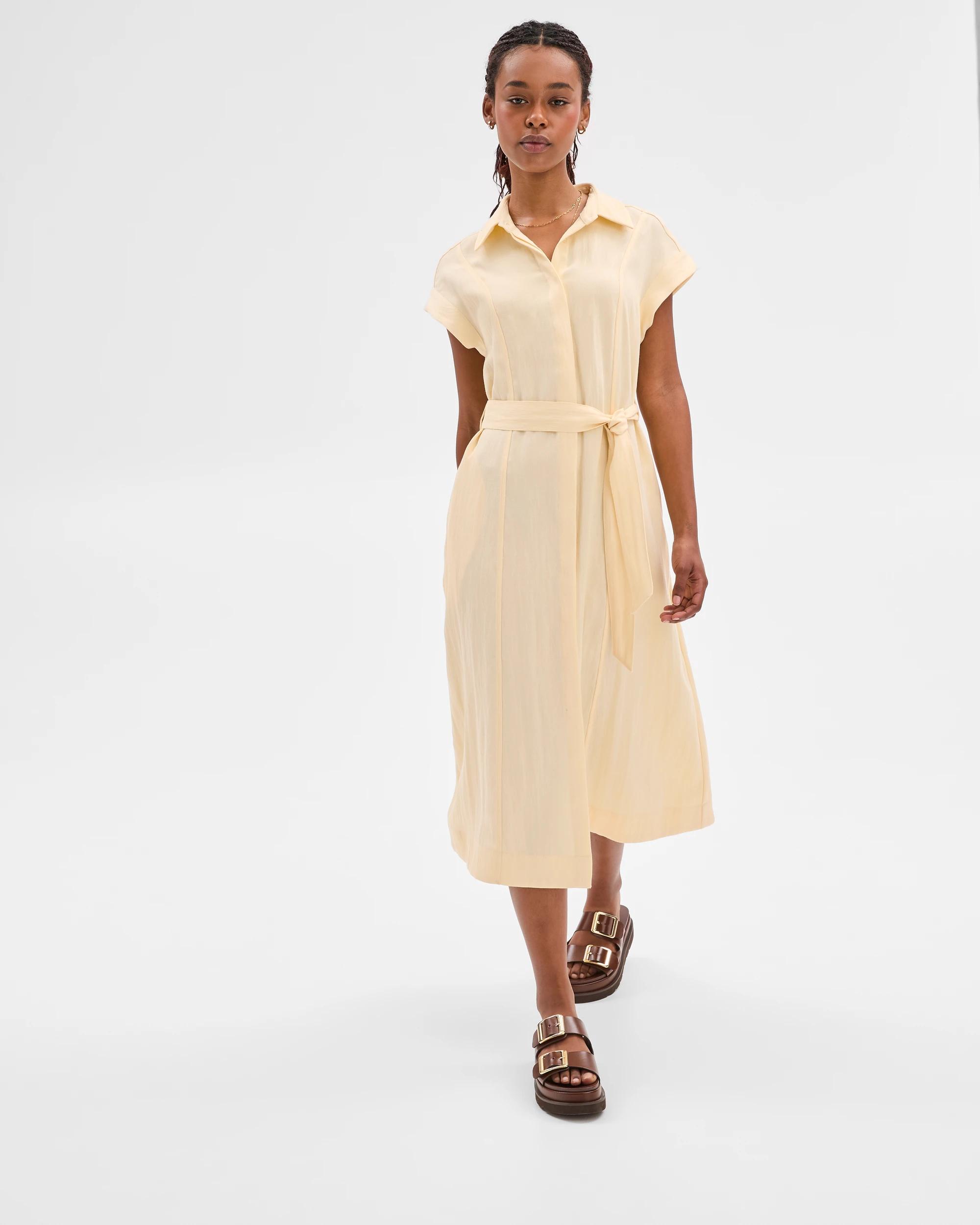 1 Target Petites Midi Shirt Dress SOFT BUTTER, 1 of 6