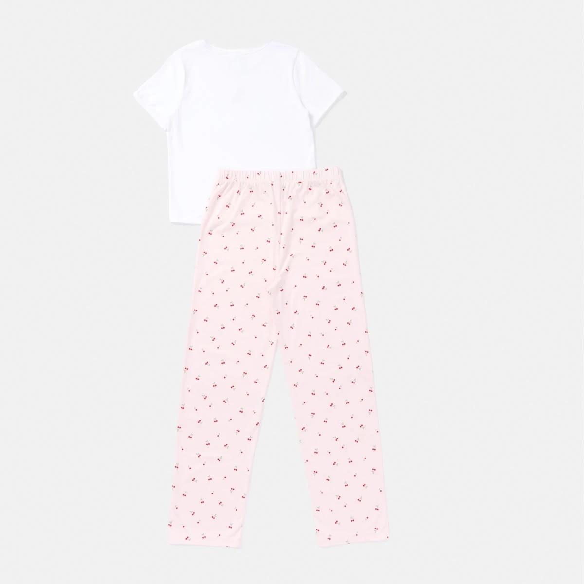 7 T-shirt and Long Pants Pyjama Set Wht Cherry, 7 of 9