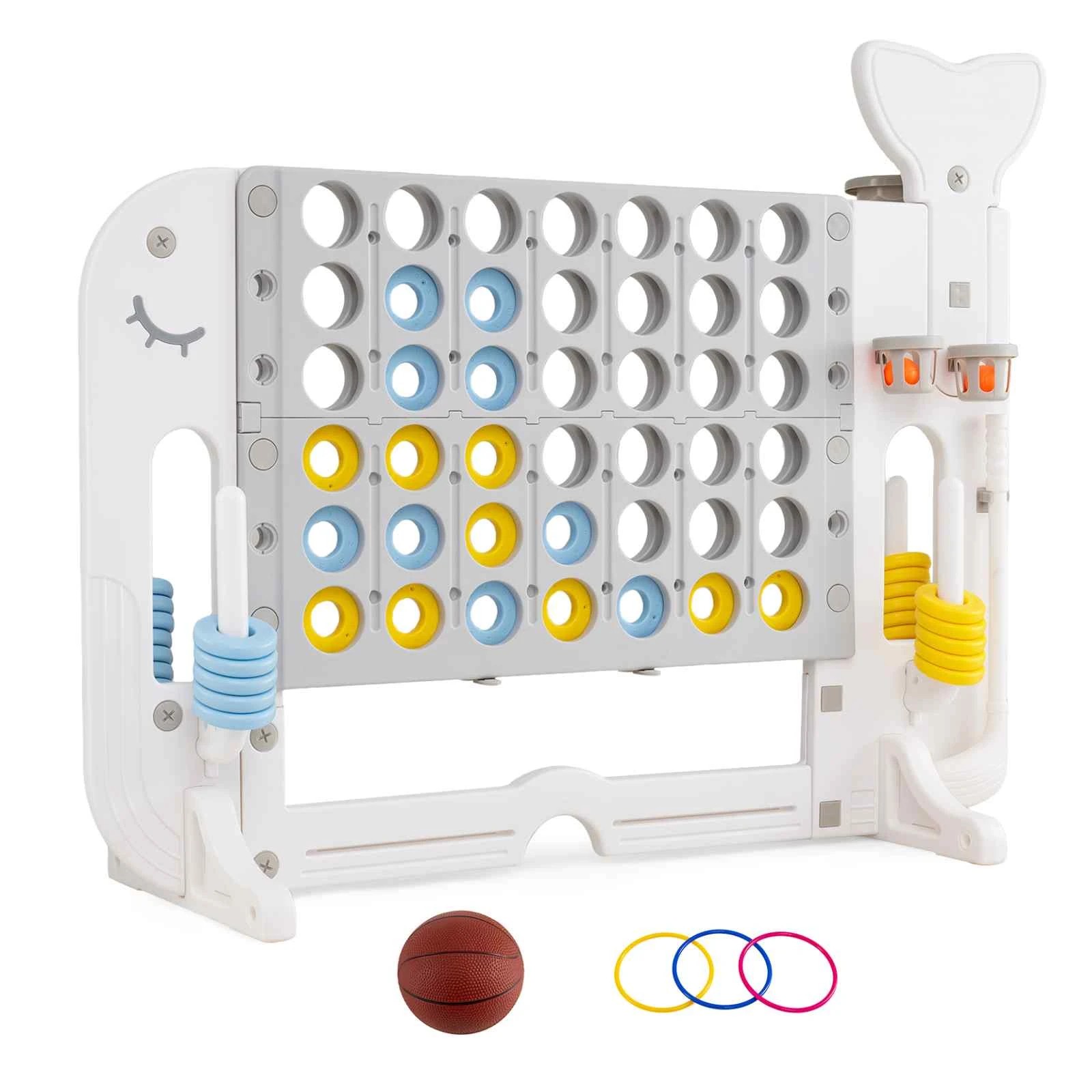 1 Costway Giant Connect 4 In A Row Jumbo 4-to-Score Game Set Ring Toss w/Basketball Hoop - Grey, 1 of 3